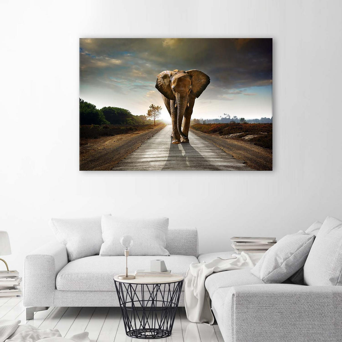 WANDBILD Wandernder Elefant - Braun, Textil (60/40cm) - Feeby