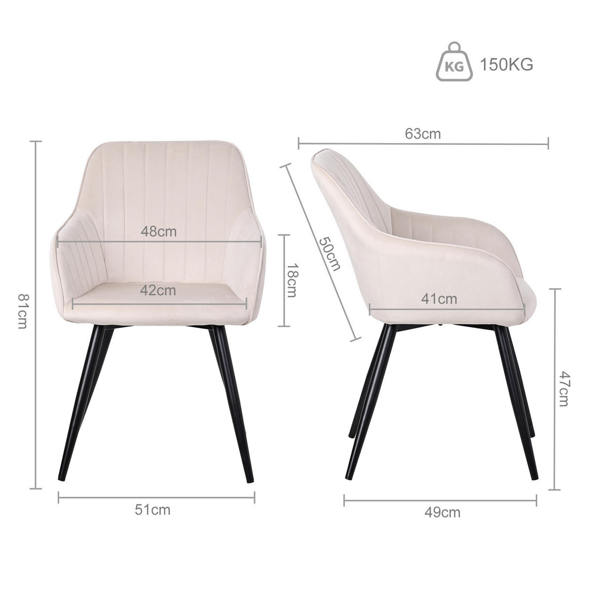 ARMLEHNSTUHL-SET 2 Stück in Samt(YZ5) - Weiß, Textil (48/81/63cm) - HOMAVO