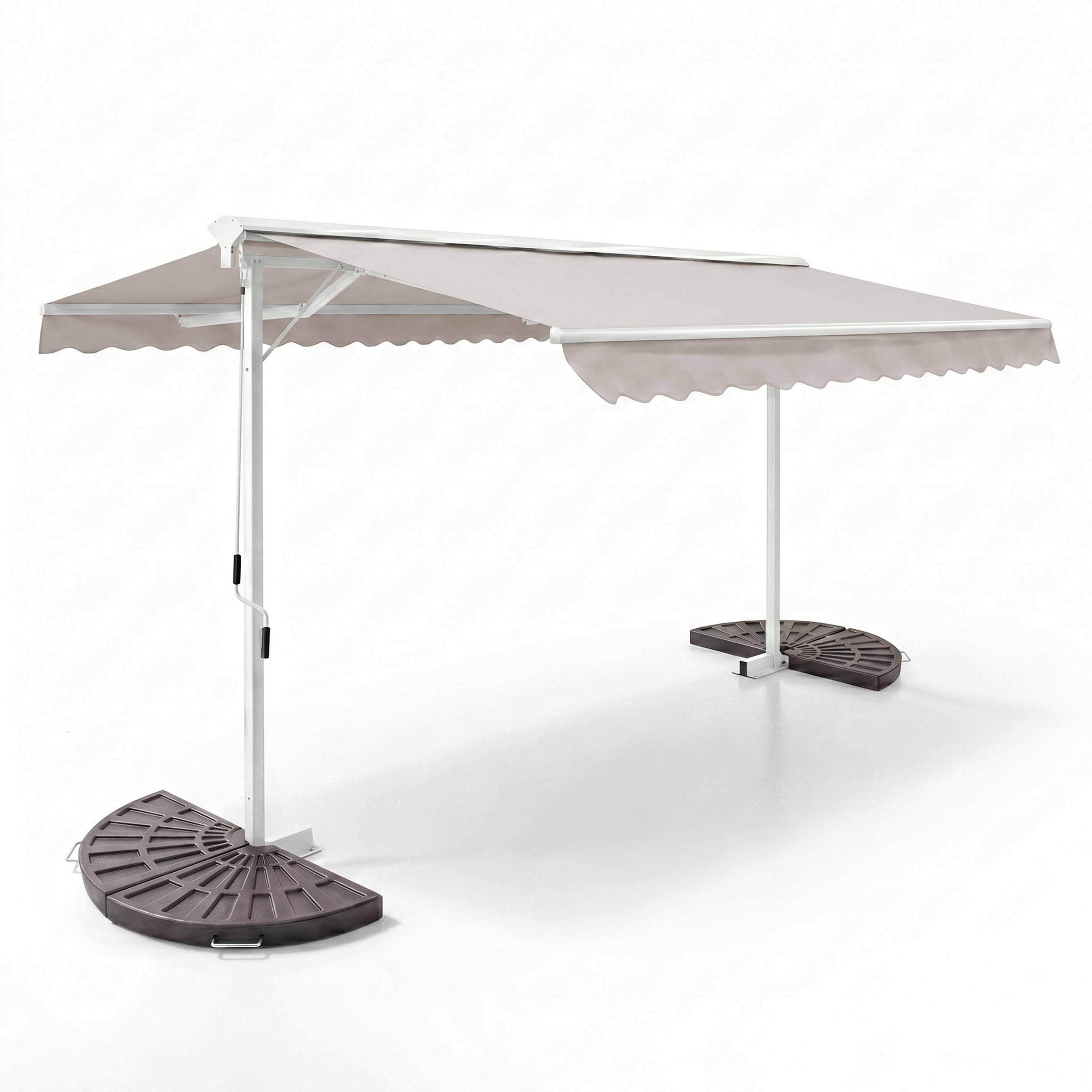 DOPPELSCHRÄGMARKISE 3x4m mit 4 Gewichtsplatten, Weiß - Weiß, Metall (300/250/400cm) - Oviala