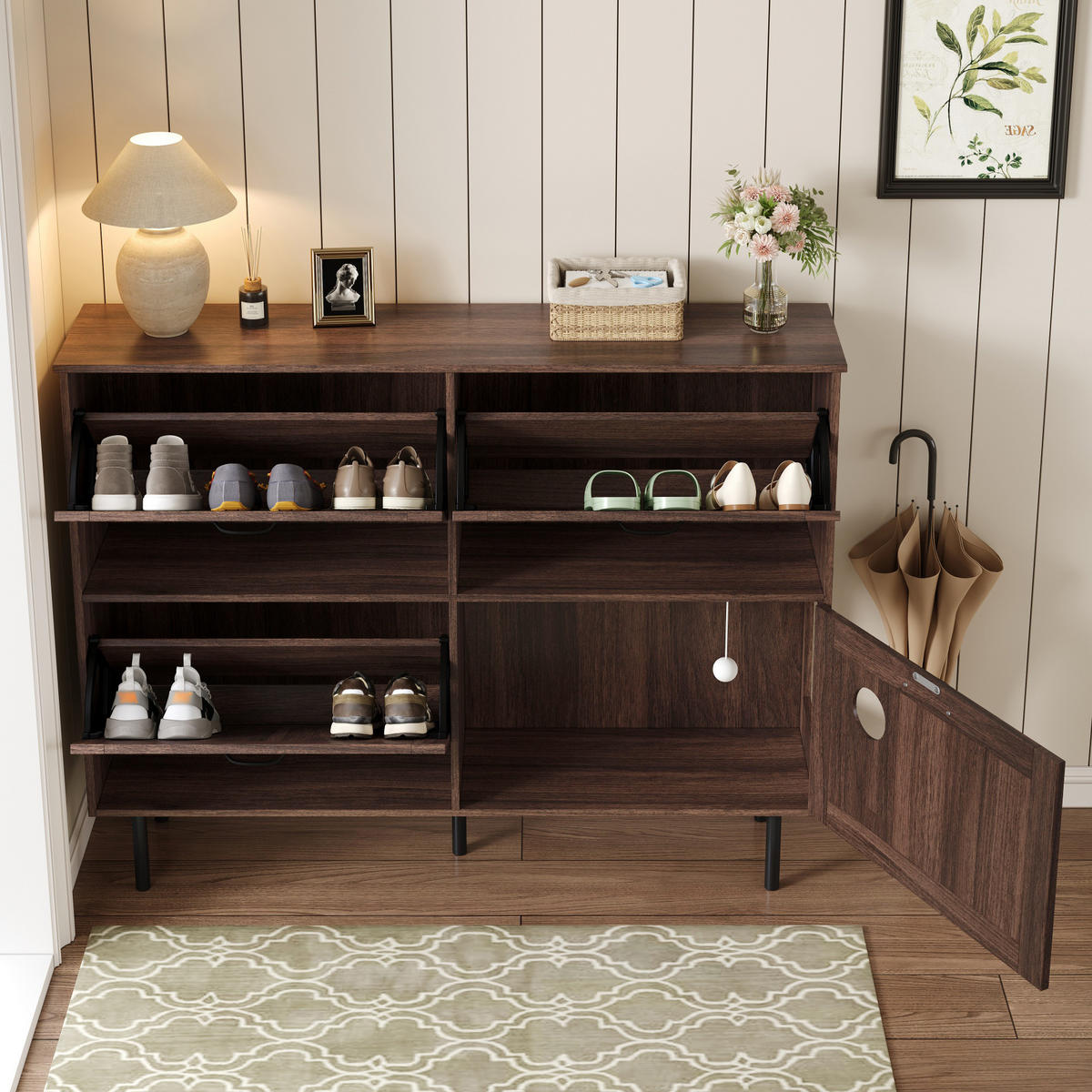 SCHUHSCHRANK 3 Klappen Ablage schmal - Naturfarben, Holzwerkstoff (120/92/28cm) - LEBENLANG