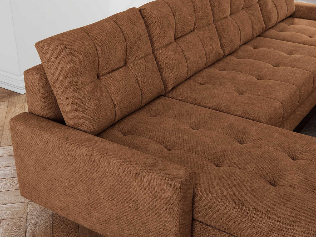 WOHNLANDSCHAFT Colin U Struktur Orange - Orange/Braun, Holz/Textil (290/75/140cm) - MKS