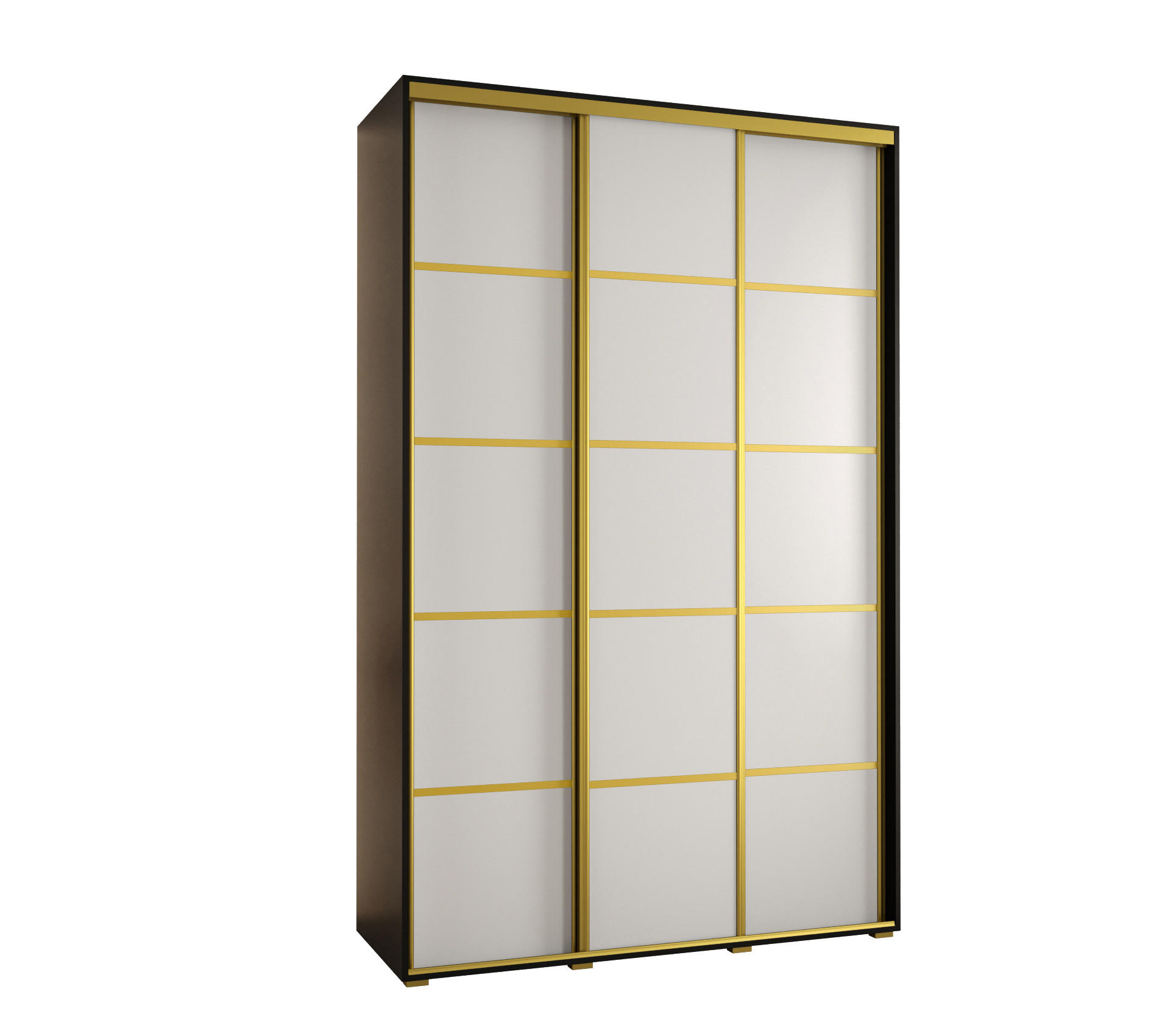 Abiks Möbel Schwebetürenschrank Schwarz, Weiß, Gold 160x235x45 cm