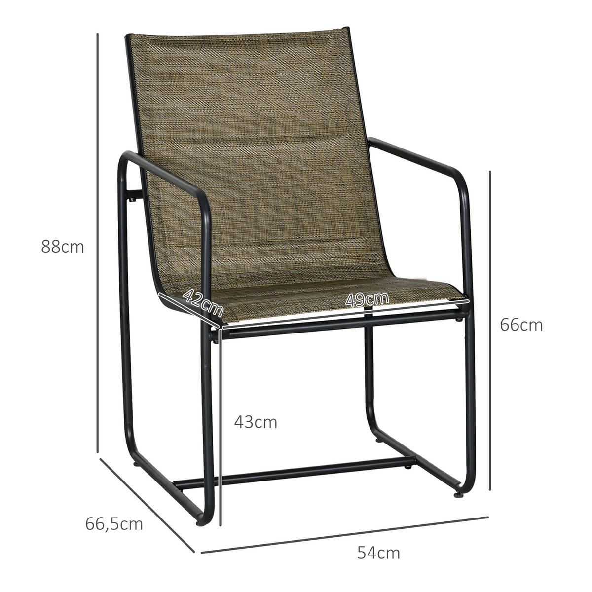 GARTENSTÜHLE 2er-Set, Stahl, Mesh, Braun - Braun, Metall (66.5/88/54cm) - Outsunny