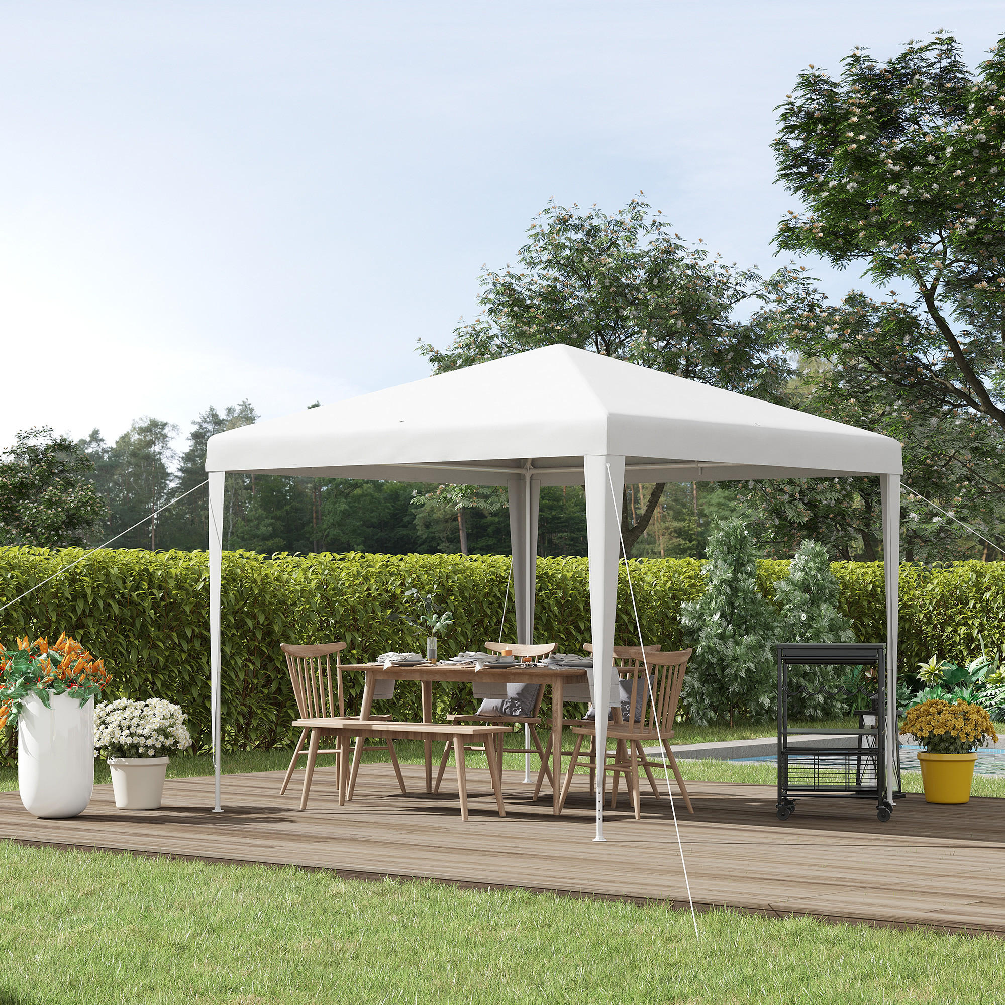 GARTENPAVILLON PE-Plane Stahl Weiß - Weiß, Kunststoff/Metall (270/254/270cm) - Outsunny