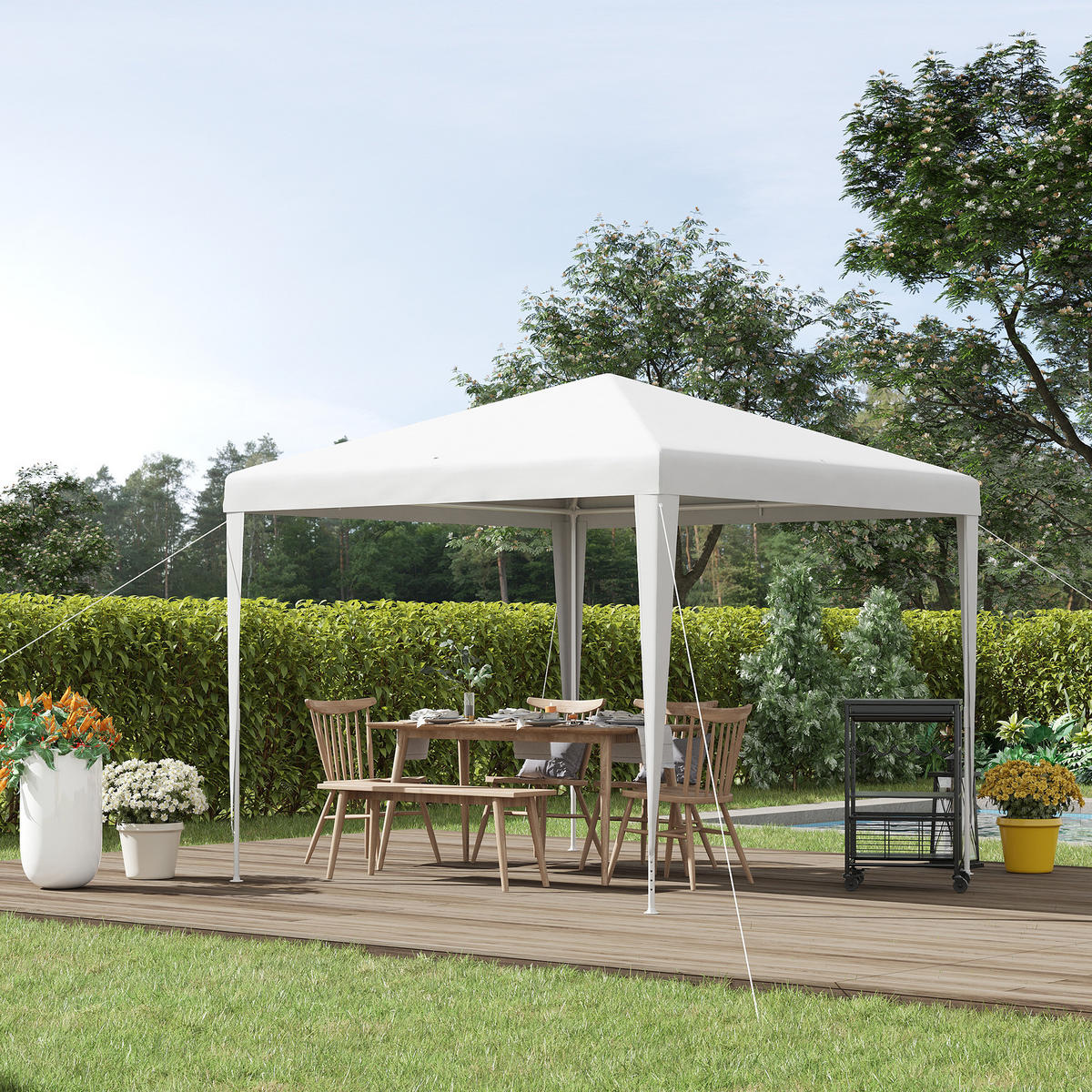 GARTENPAVILLON PE-Plane Stahl Weiß - Weiß, Kunststoff/Metall (270/254/270cm) - Outsunny