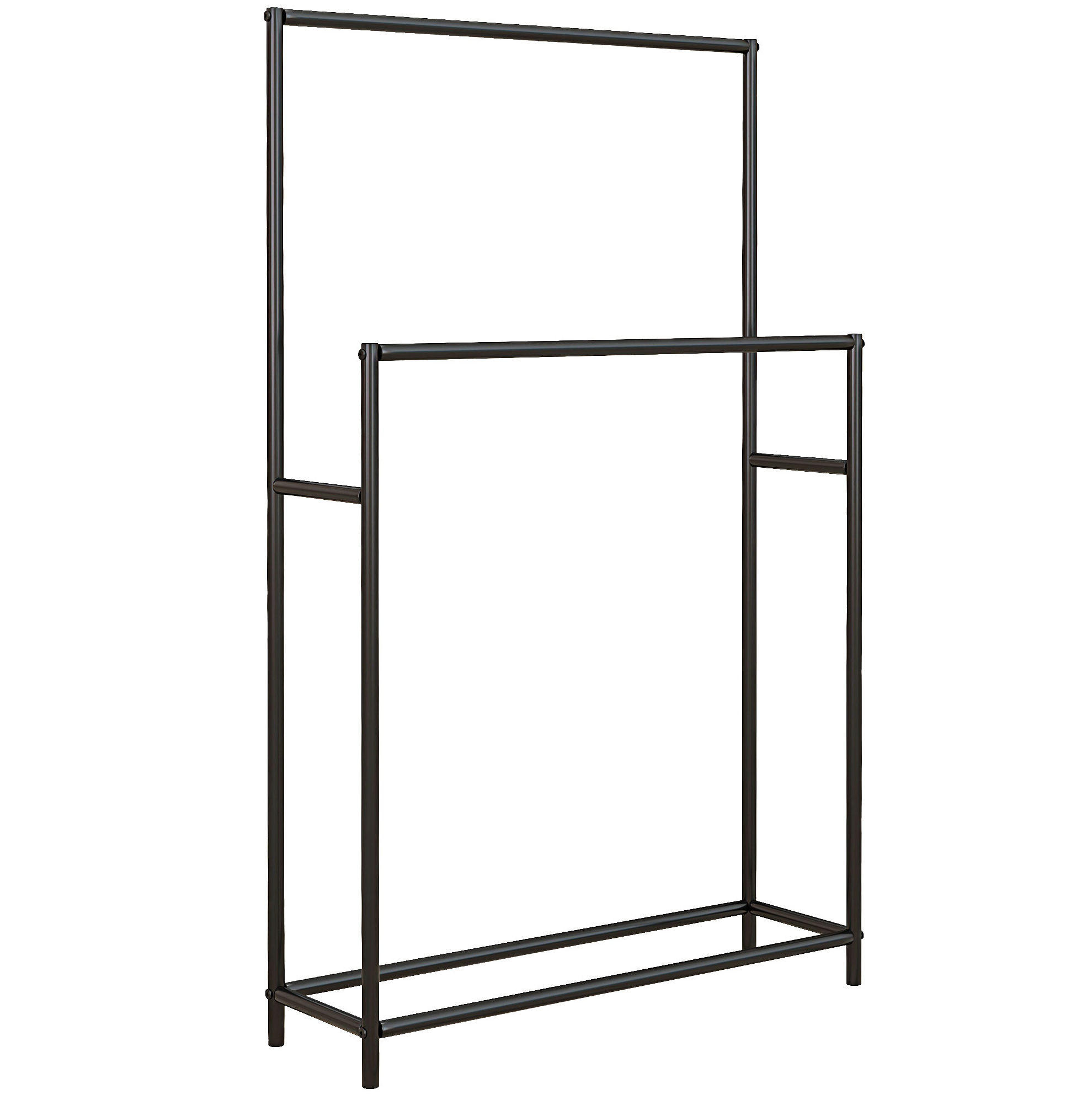 HANDTUCHSTÄNDER 66x20x110 cm Schwarz aus Metal mit 2 Stangen & rutschfesten Füßen - Schwarz, Metall (66/110/20cm) - Modfu
