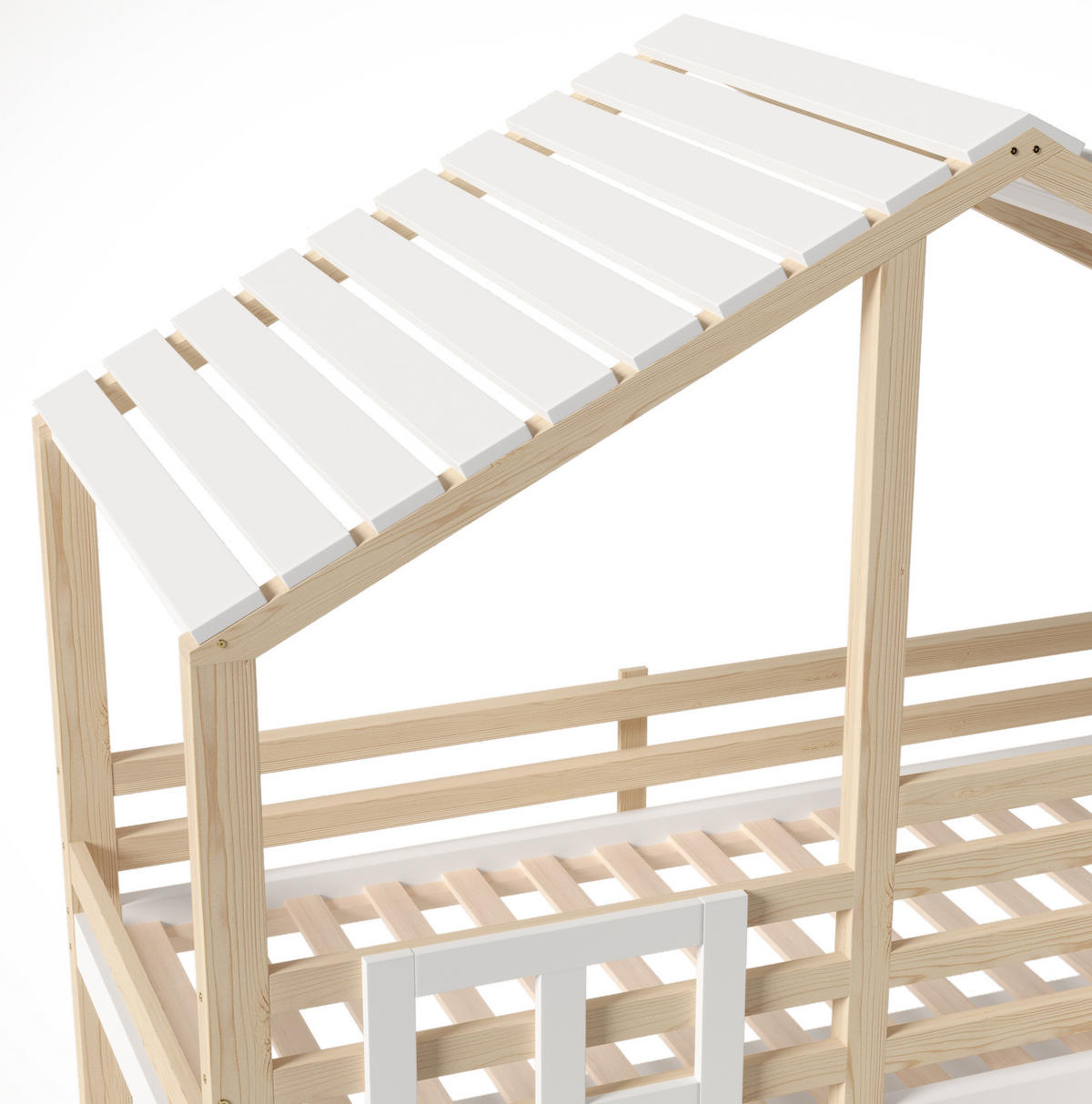 HOCHBETT 90/200 cm aus Kiefernholz mit Bettgitter und Stauraumleiter, Weiß - Weiß, Holz (90/200cm) - OKMYHOME