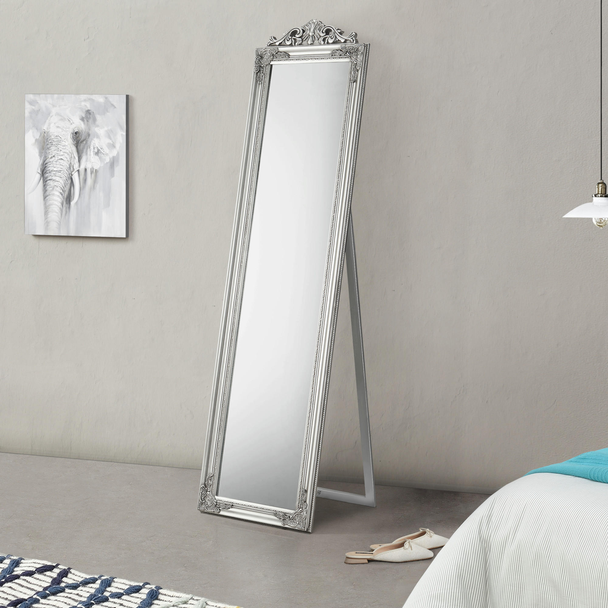 STANDSPIEGEL Arezzo - Silberfarben, Glas/Holz (28.5/160/140cm) - [en.casa]