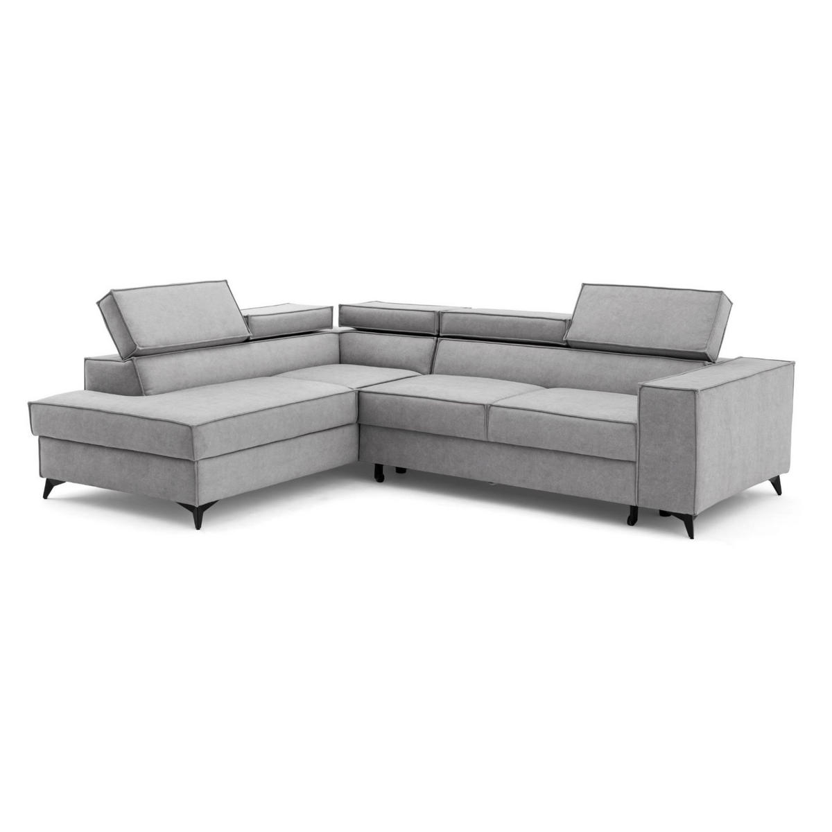 ECKSOFA PURE L Links mit Schlaffunktion 127x199 Velours Hellgrau - Hellgrau/Schwarz, Holz/Textil (281/204cm) - Muffo