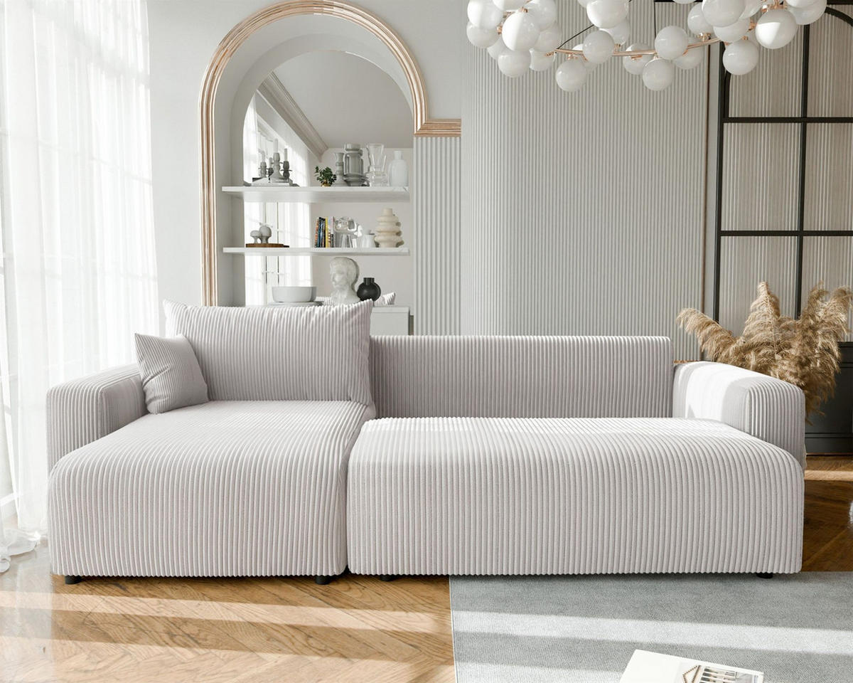 ECKSOFA Luna Max Mit Schlaffunktion - Weiß, Holzwerkstoff/Textil (278/145cm) - Fun Möbel