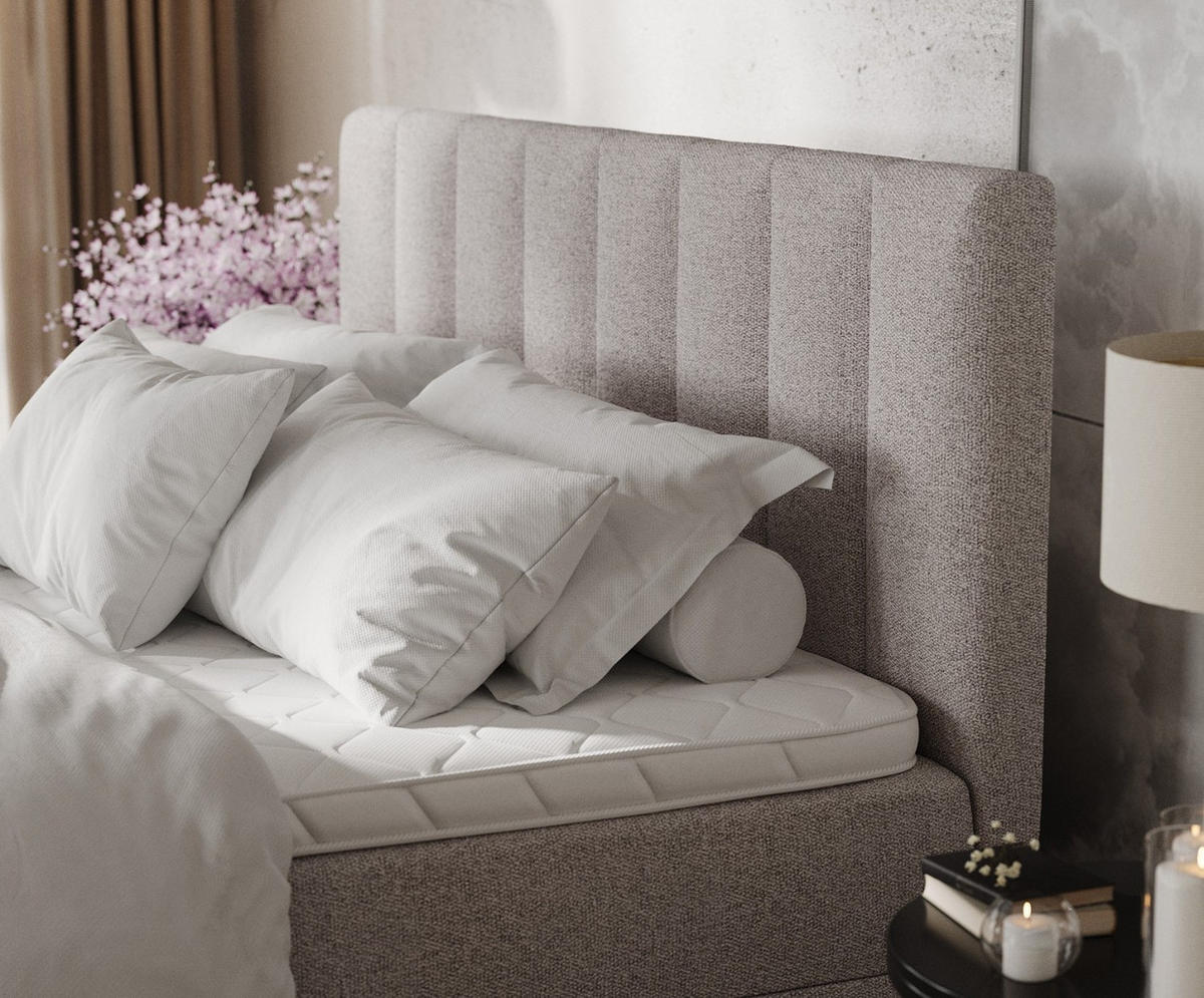 BOXBETT Lusso 200/200 cm Beige im Riva Stoff - Beige/Schwarz, Holz/Holzwerkstoff (200/200cm) - AltaBeds