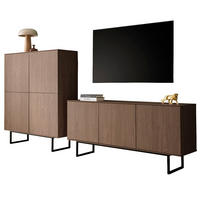 WOHNWAND in Nussbaum 2-teilig 280 cm, Wohnkombination mit Push-to-Open - Nussbaumfarben/Schwarz, Holzwerkstoff/Metall (280/137/40cm) - Furn.Design