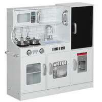 KINDERKÜCHE Spielküche mit Spielzeug Telefon, Kreidetafel, Mikrowelle, Herd Weiß - Weiß, Holzwerkstoff (83.8/26.8/81cm) - AIYAPLAY