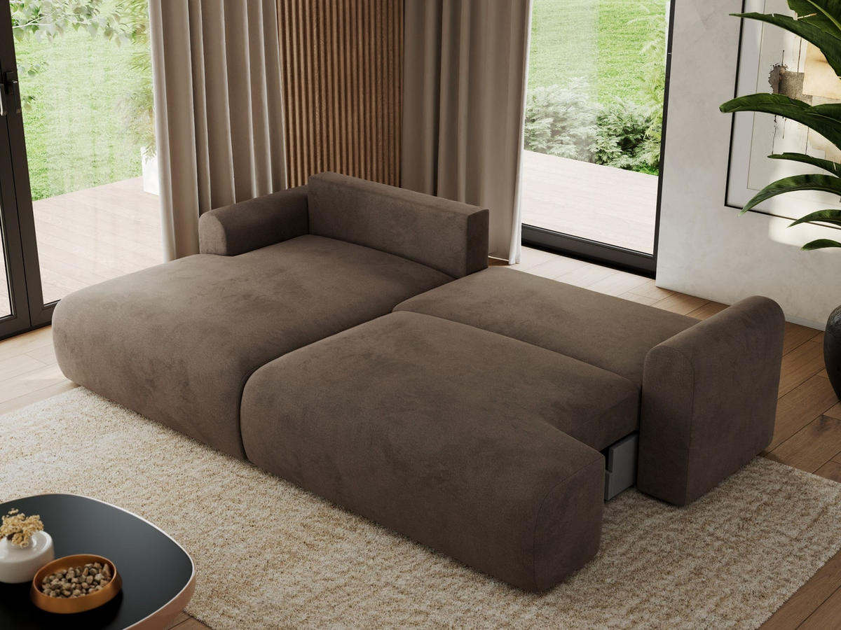 ECKSCHLAFSOFA TONO L Braun Velvet - links - Schwarz/Braun, Kunststoff/Textil (260/150cm) - MKS