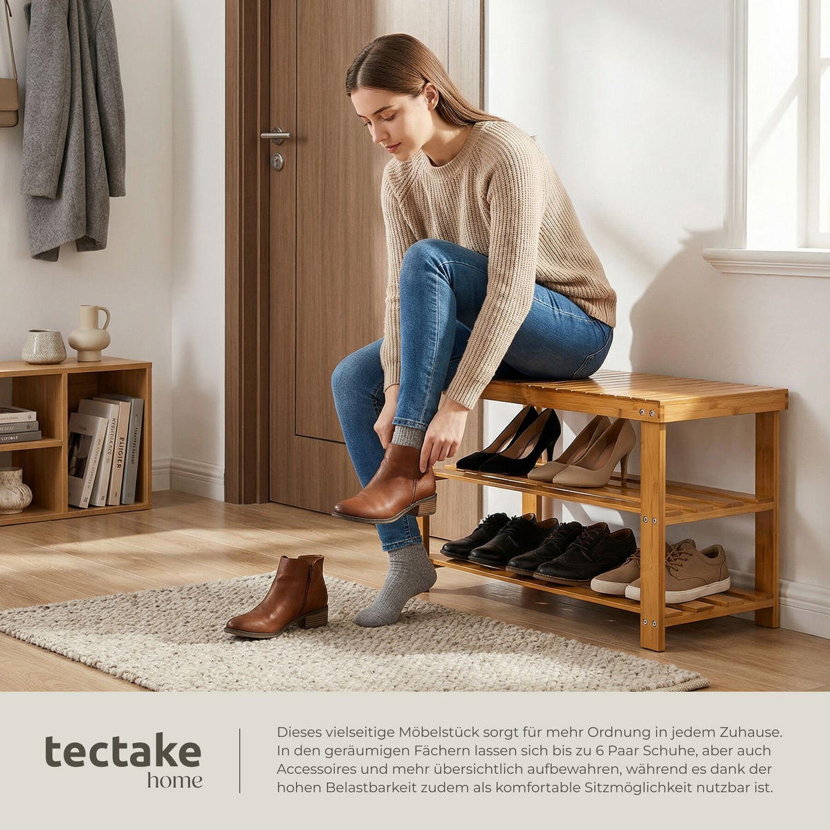 SCHUHBANK Silke, 70 x 28 x 45,5 cm, braun - Braun, Holz (28/45.5/70cm) - tectake