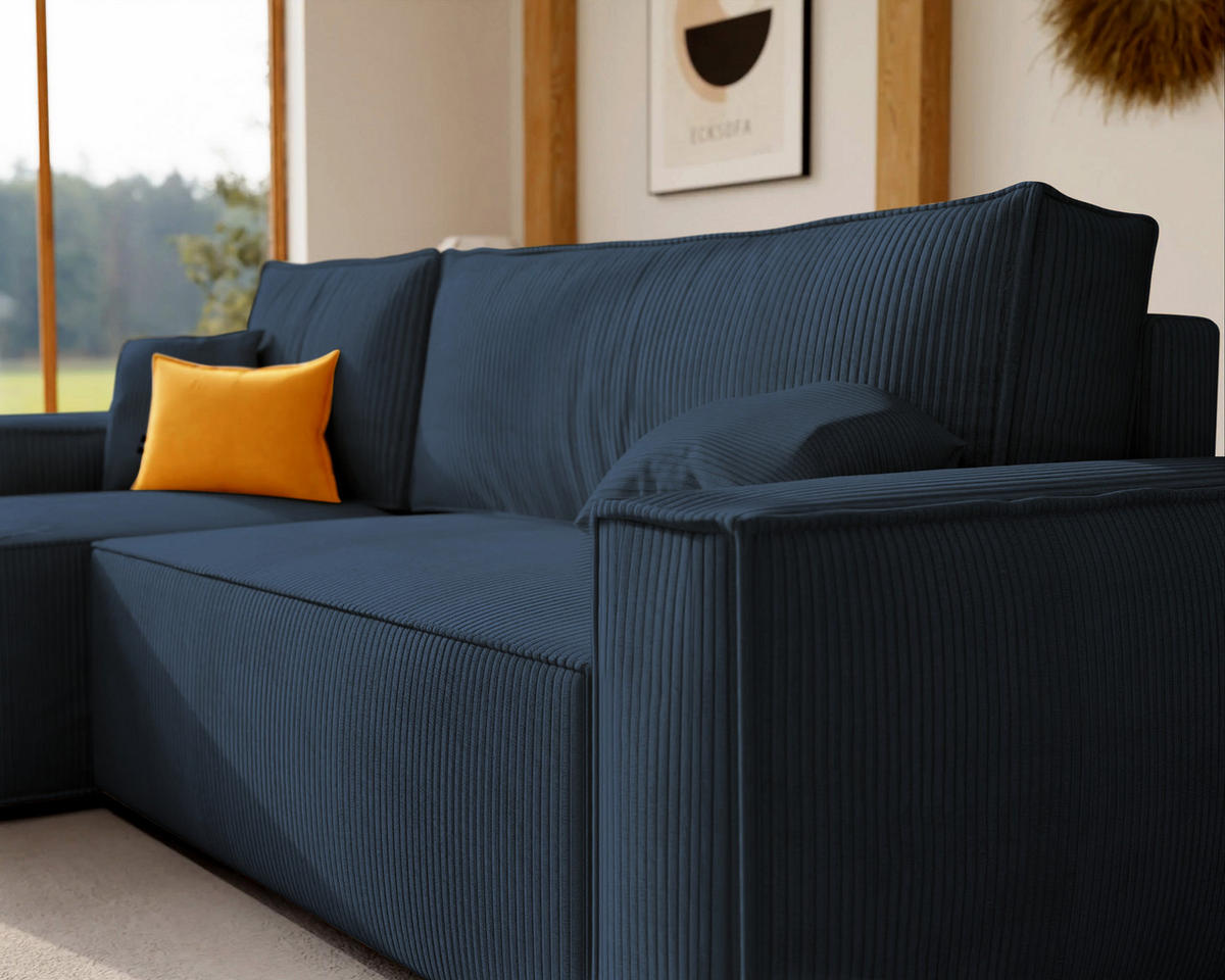 ECKSOFA Paris mit Schlaffunktion Cord - Blau, Textil (244/155cm) - Idohome