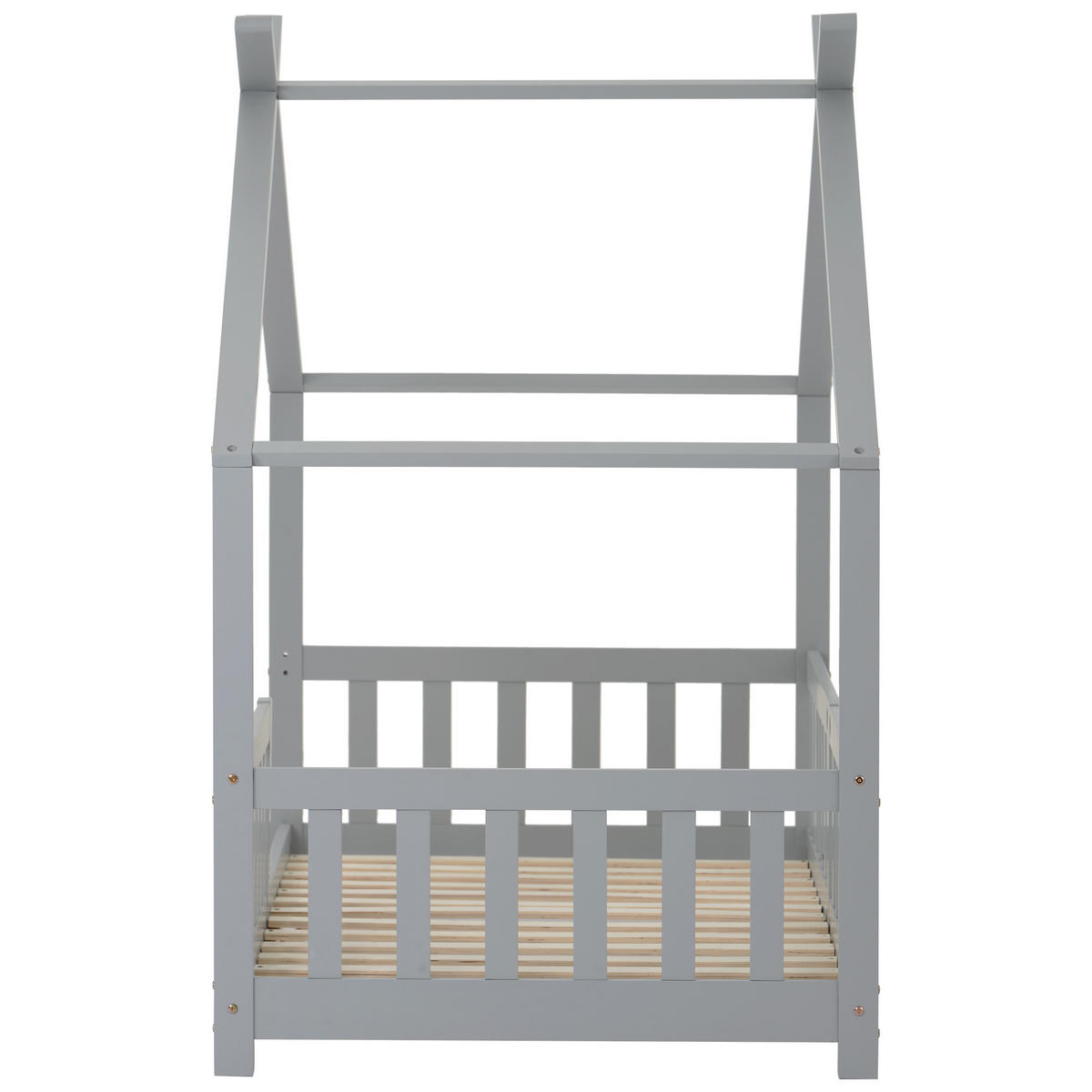 HAUSBETT 90/200 cm in Hellgrau mit Zaun und Lattenrost - Hellgrau, Holz (90/200cm) - CHICFURN