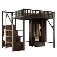 HOCHBETT 140/200 cm aus Metall und Holz mit Kleiderschrank und Schublade, Schwarz - Schwarz, Metall (140/200cm) - OKMYHOME