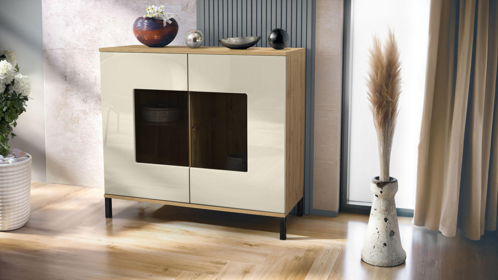 KOMMODE Grömitz Creme Hochglanz - Creme, Holzwerkstoff (92.5/83.5/35cm) - Vladon