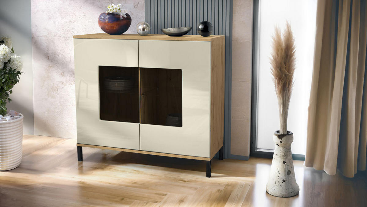 KOMMODE Grömitz Creme Hochglanz - Creme, Holzwerkstoff (92.5/83.5/35cm) - Vladon