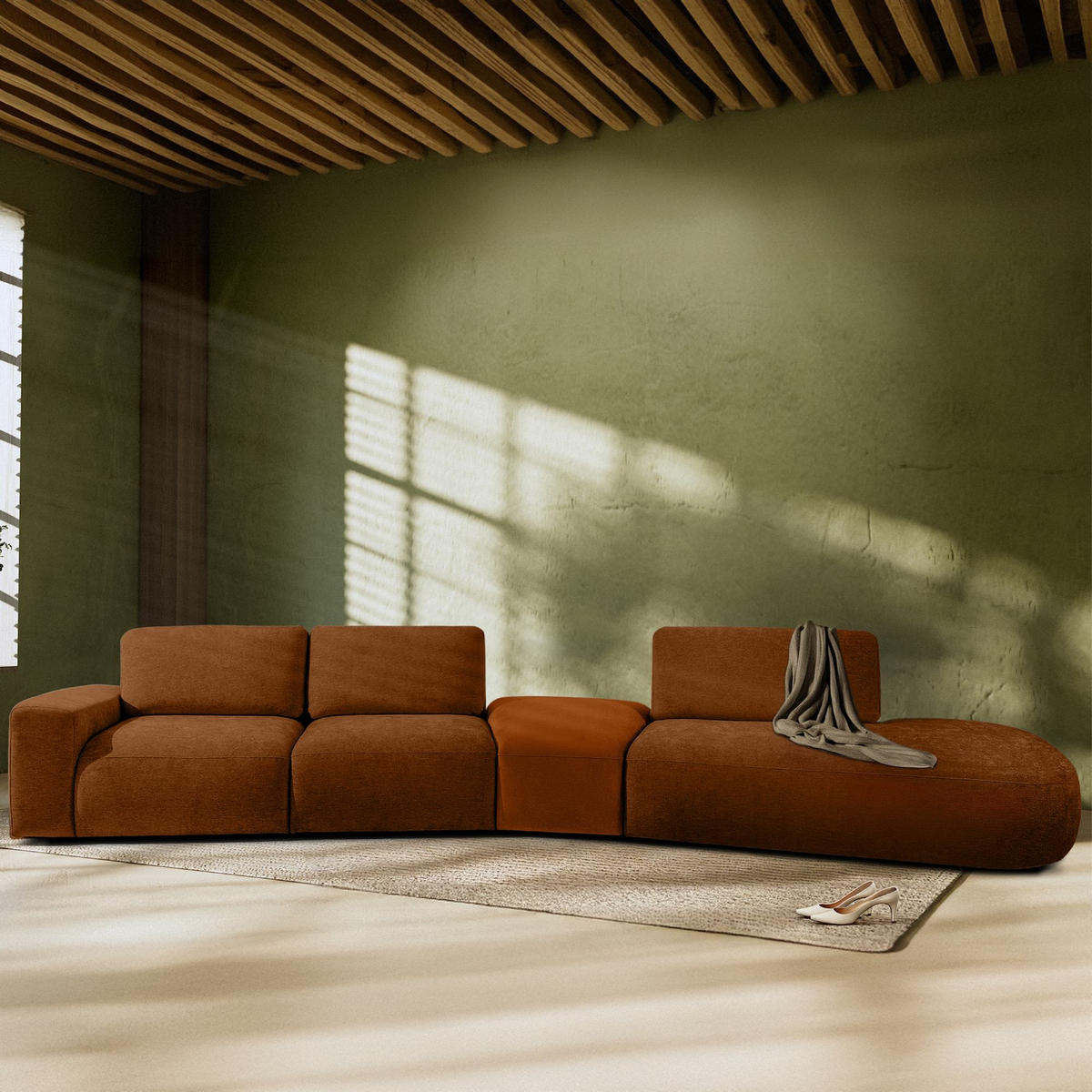 5-SITZER ECKSOFA ZUCCO Chenille rechts, Kupfer - Kupferfarben, Textil (430/84/105cm) - KONSIMO®
