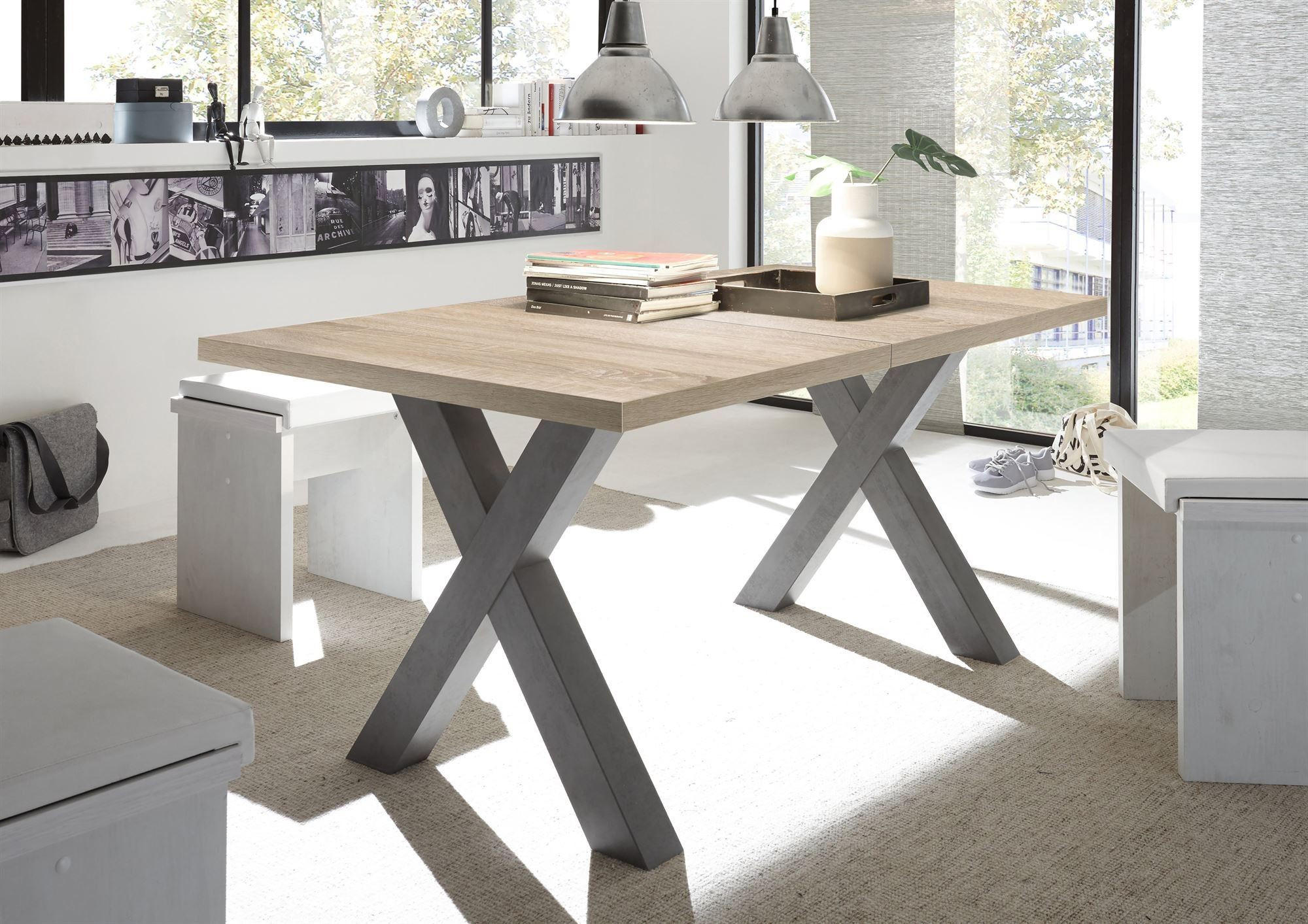 ESSTISCH ausziehbar Eike 3 140 x 90 x 75 Esszimmertisch Graphit/Eiche Sägerau - Sonoma Eiche, Holz (140/90/75cm) - 58aufmkessel