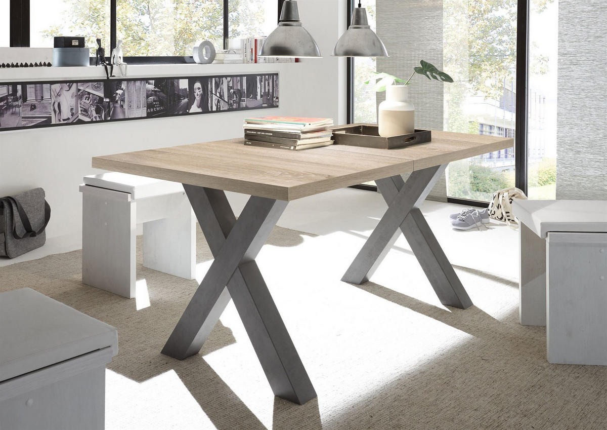 ESSTISCH ausziehbar Eike 3 140 x 90 x 75 Esszimmertisch Graphit/Eiche Sägerau - Sonoma Eiche, Holz (140/90/75cm) - 58aufmkessel