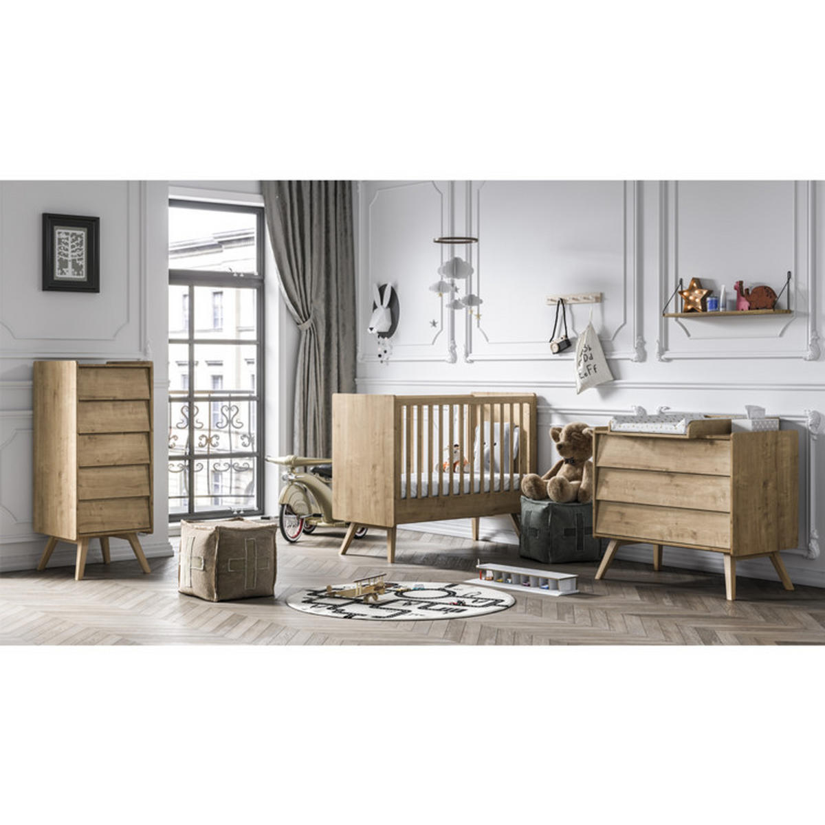 BABYZIMMER 3-teilig Holz - Braun, Holzwerkstoff (125/103/65cm) - Petits-meubles