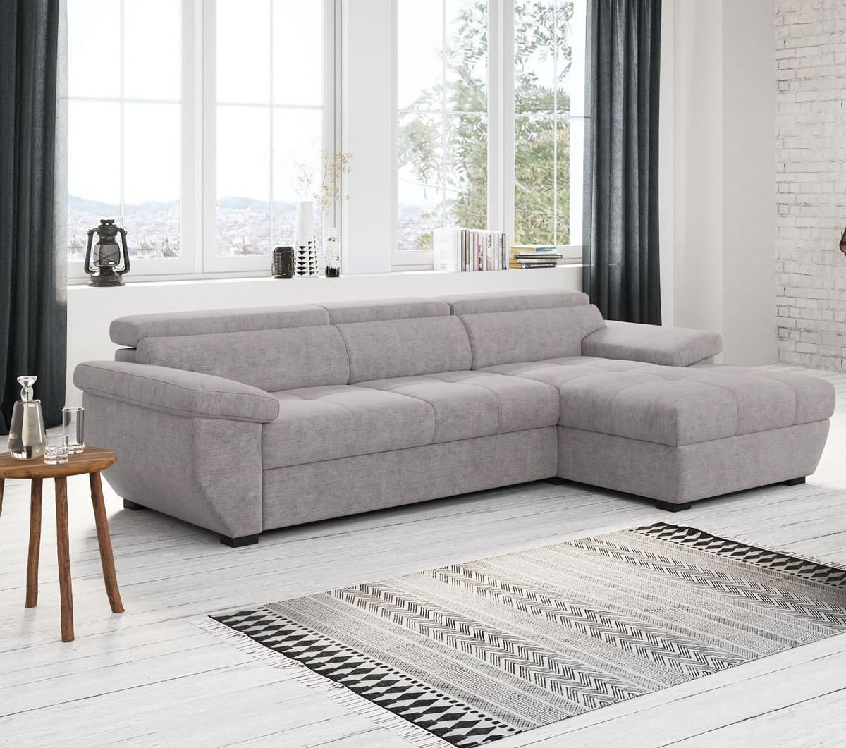 ECKSOFA mit Schlaffunktion und Bettkasten, verstellbare Kopflehnen - Schwarz/Grau, Kunststoff/Textil (170/267cm) - Cotta