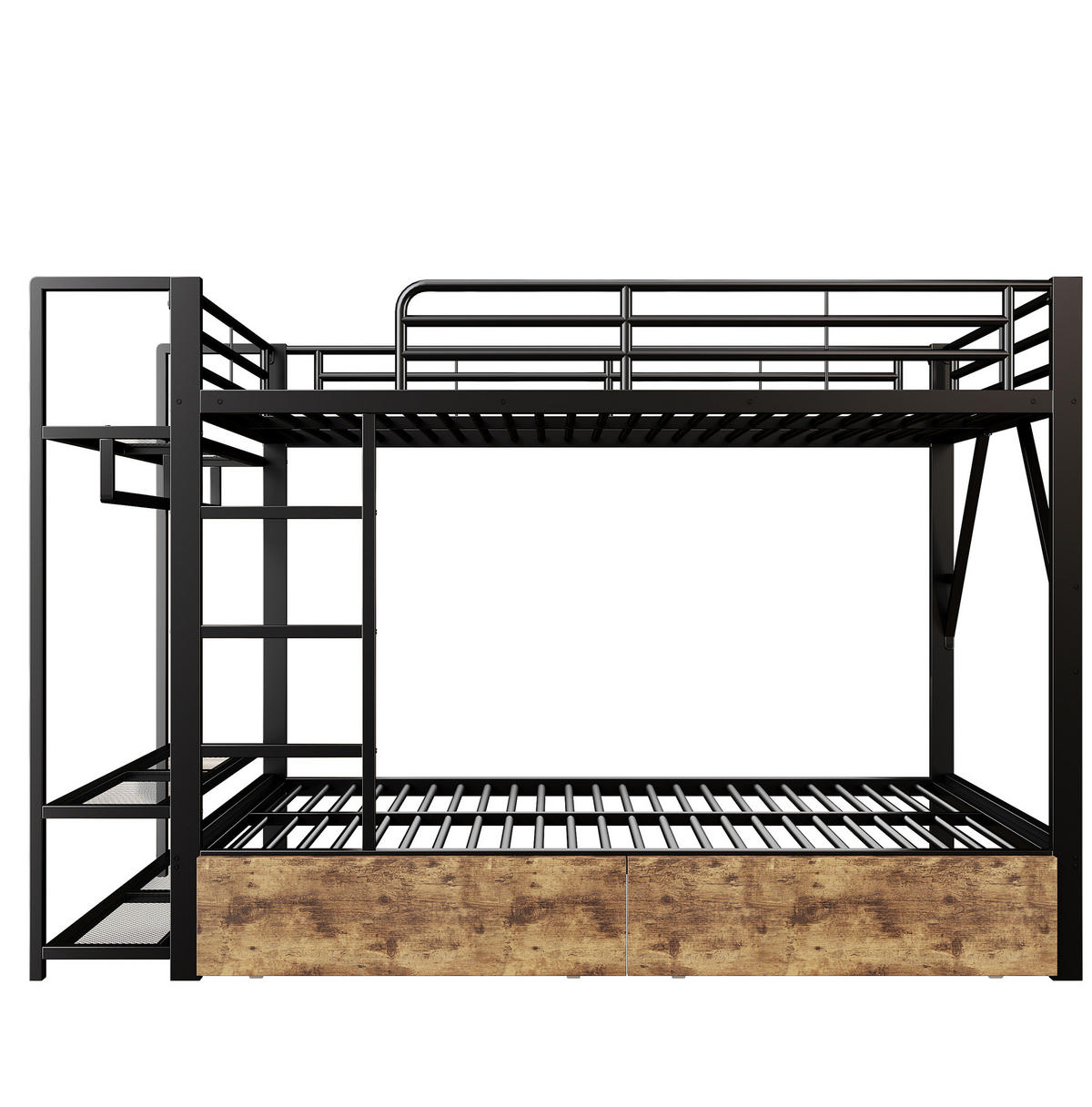 ETAGENBETT aus Metall und MDF 140x200 cm Schwarz mit LED-Beleuchtung, Schubladen und Ablagen - Schwarz, Metall (140/200cm) - IVMEU