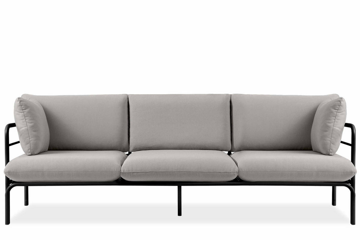 GARTENSOFA RAMBE 3-Personen mit Kissen, Anthrazit/Hellgrau - Dunkelgrau/Hellgrau, Textil/Metall (225/80/80cm) - KONSIMO®