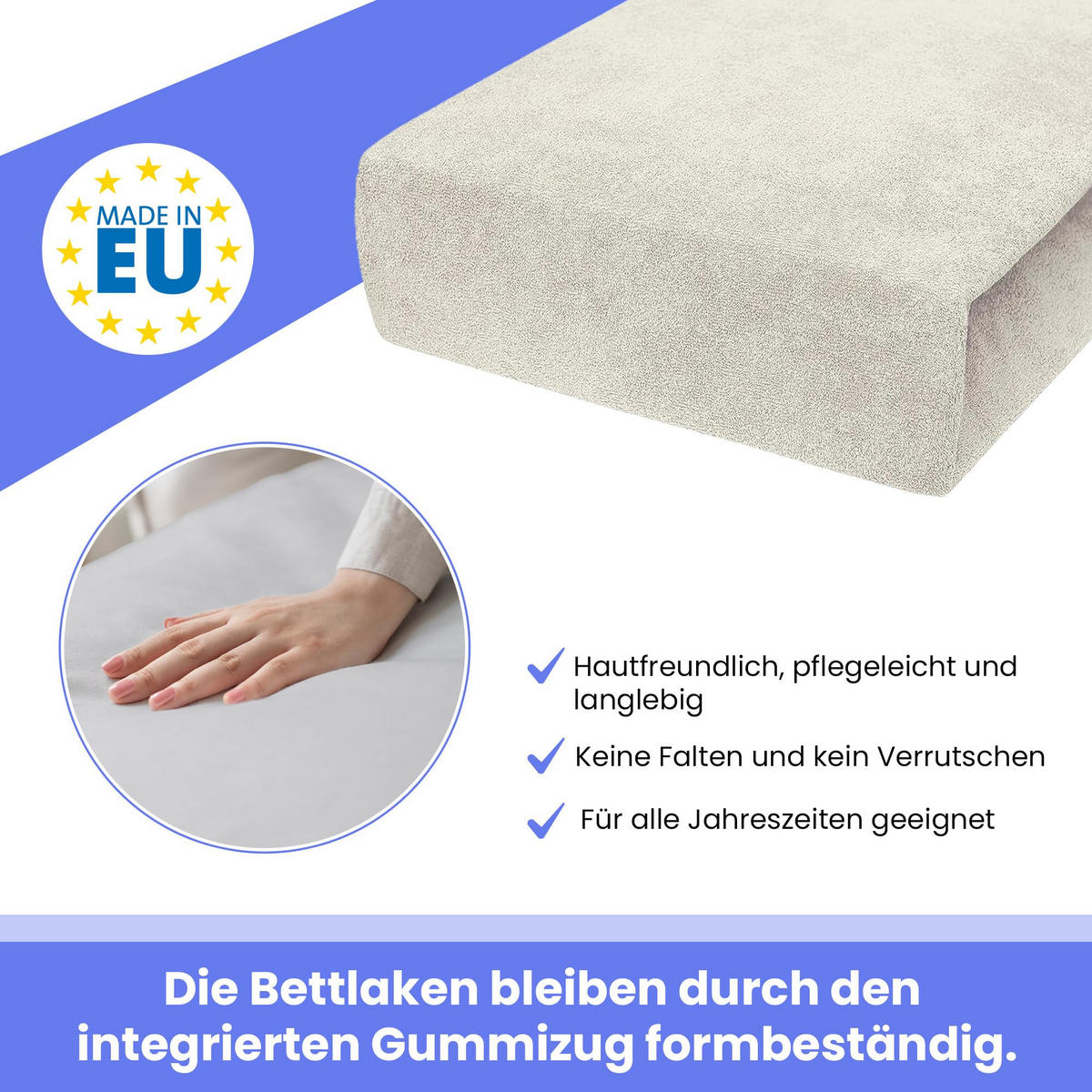 SPANNBETTLAKEN 120/200 cm, Frottee Elastisch 100 % Baumwolle Ecri - Ecru, Textil (120/200cm) - Best For Home