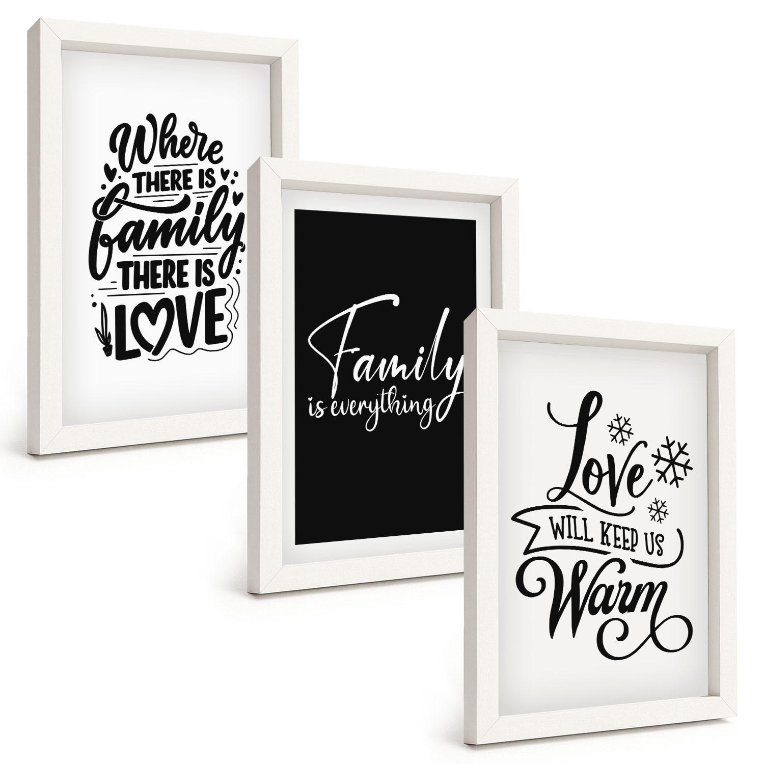 BILDER SET 3er Set - 20x30 cm Weißer Rahmen - Familie, Liebe, Wärme, Zuhause - Weiß, Kunststoff (20/30cm) - TULUP