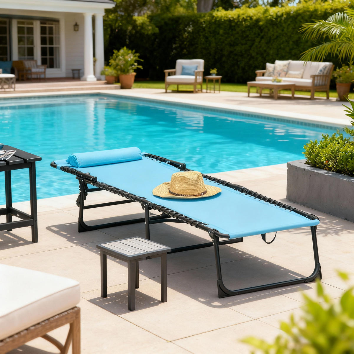 SONNENLIEGE Polyester 189/58/30 cm - Blau, Textil/Metall (58/30/189cm) - Outsunny