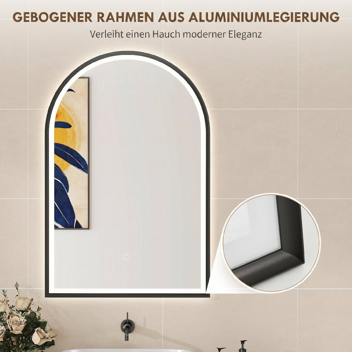 BADSPIEGEL Aluminiumlegierung, gehärtetes Glas Schwarz - Schwarz, Glas (4/90/60cm) - HOMCOM
