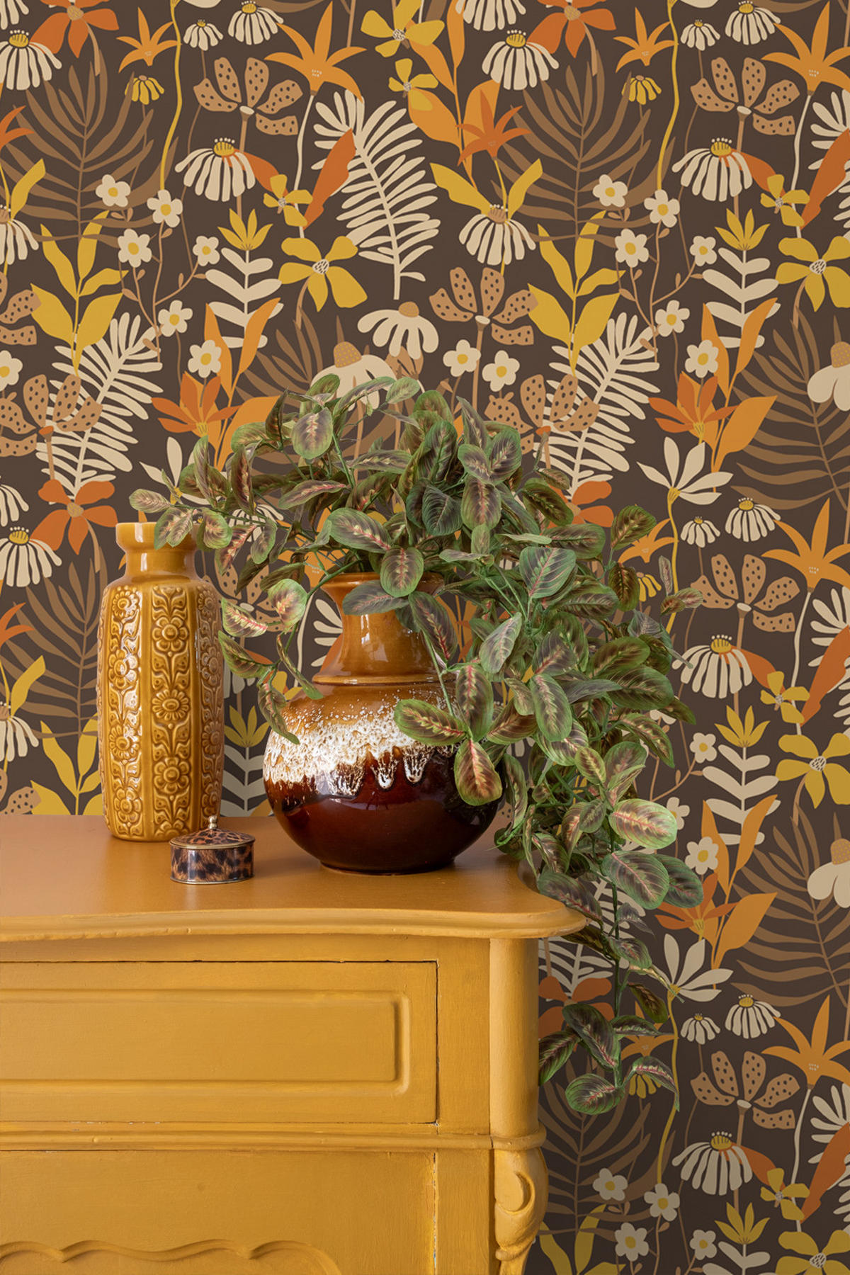 TAPETE tropische Blätter und Blüten 50 x 900 cm - Braun, Papier (50/900cm) - ESTAhome