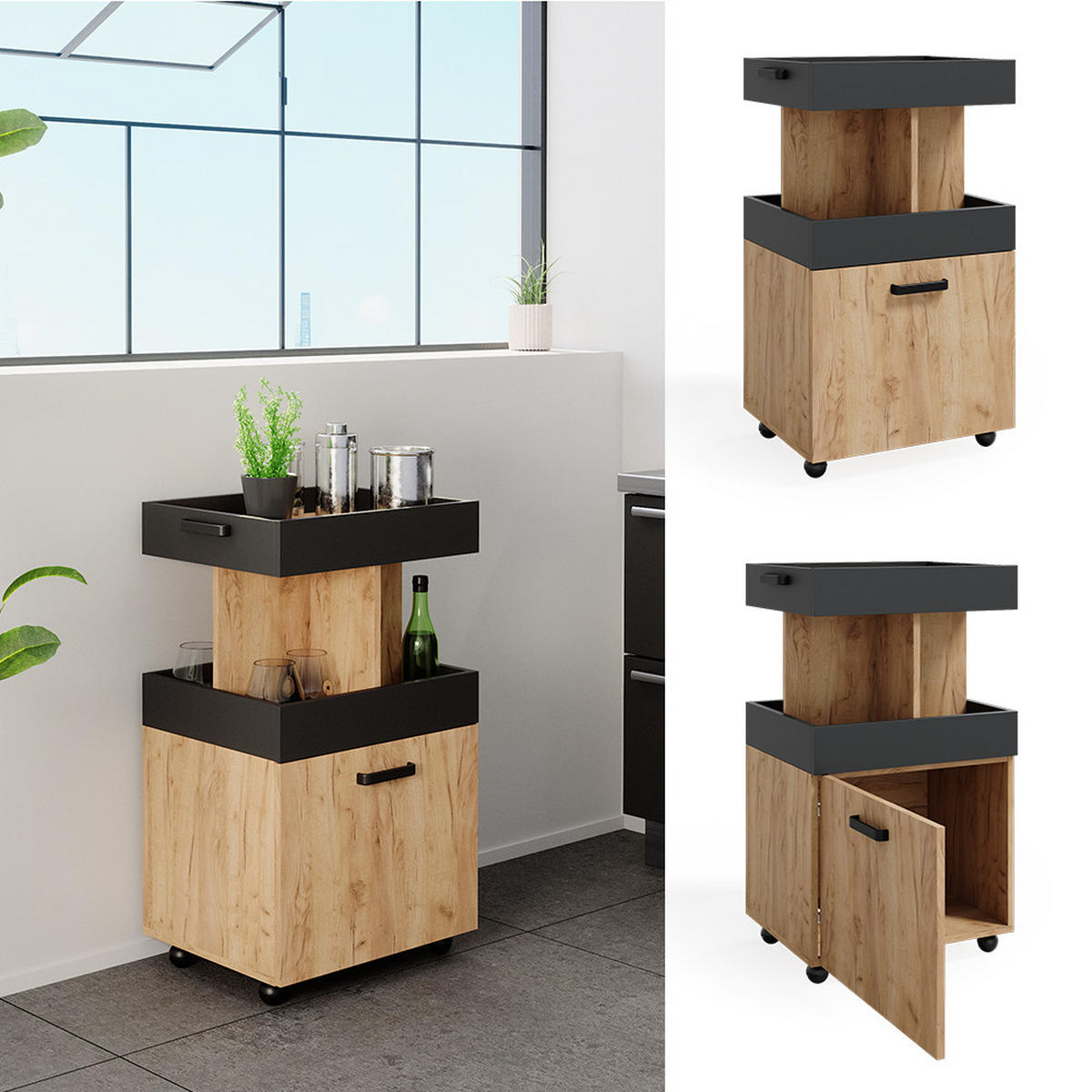 PŘESOUVÁNÍ SKŘÍŇ Zlatý mocný dub - medově dubová/antracitová, kompozitní dřevo (50/88.6/41cm) - Vicco