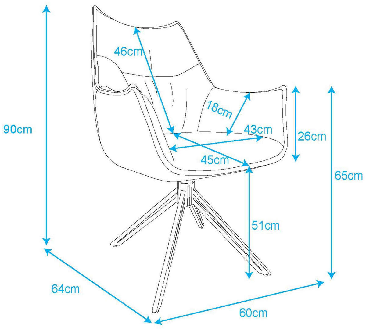 ESSZIMMERSTUHL Ginosa drehbar 60/90/64 cm - Beige/Schwarz, Textil/Metall (62/90/66cm) - Mr. Deko
