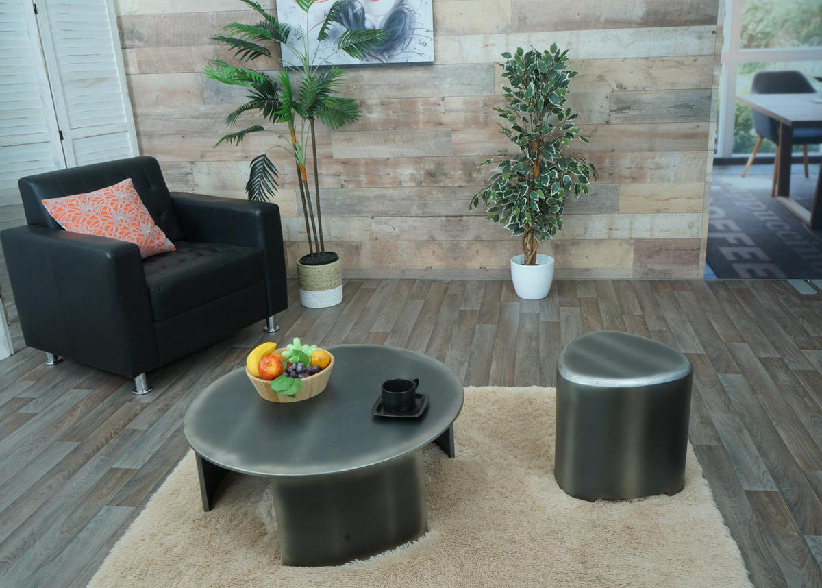 HOCKER Metall - Silberfarben, Holz (38/40/38cm) - MCW