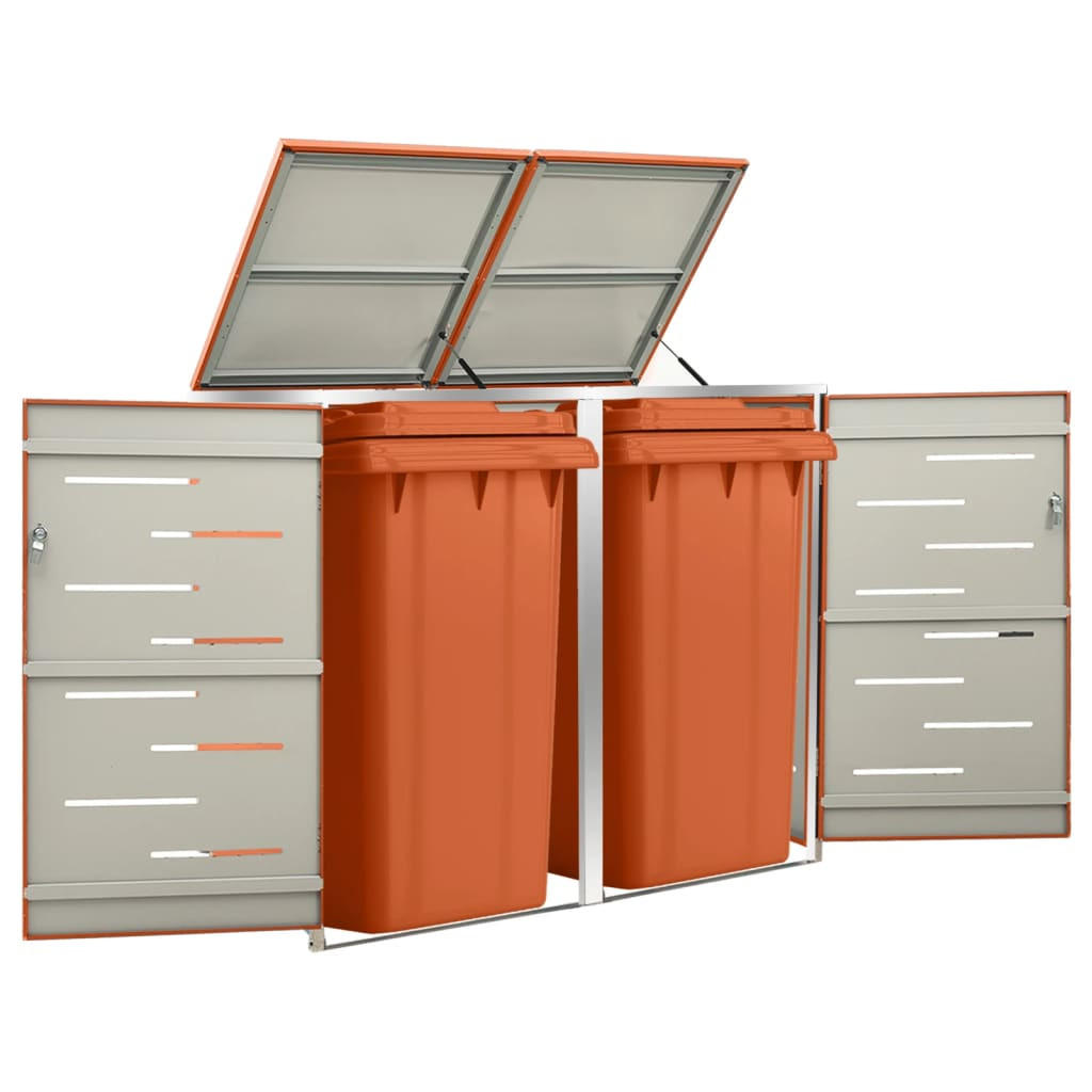 2ER Mülltonnenbox JAGU Edelstahl | Orange | 115,5x138x77,5cm | Für 2 Tonnen 240L - Orange, Metall (138/115.5/77.5cm) - DELUKE