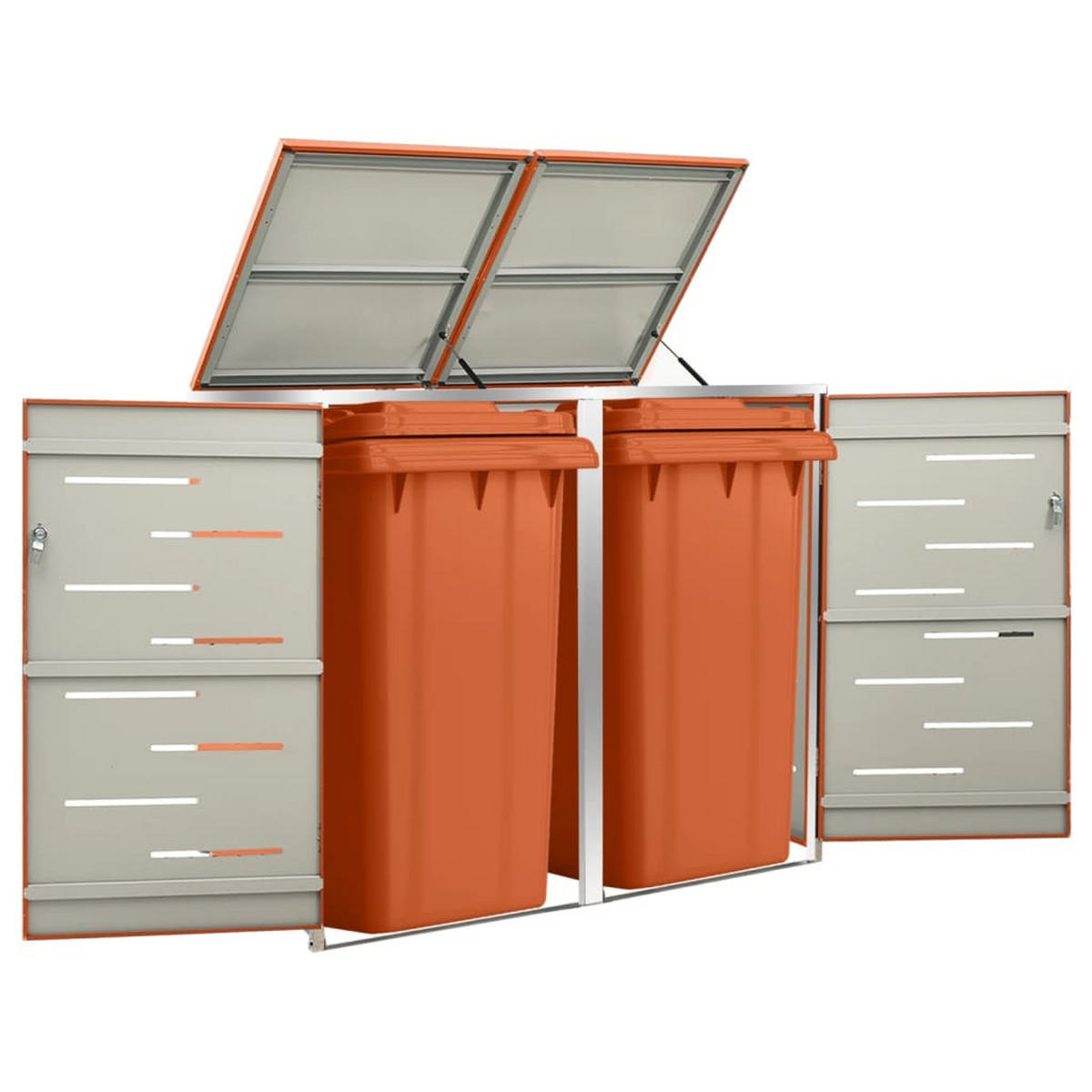 2ER Mülltonnenbox JAGU Edelstahl | Orange | 115,5x138x77,5cm | Für 2 Tonnen 240L - Orange, Metall (138/115.5/77.5cm) - DELUKE