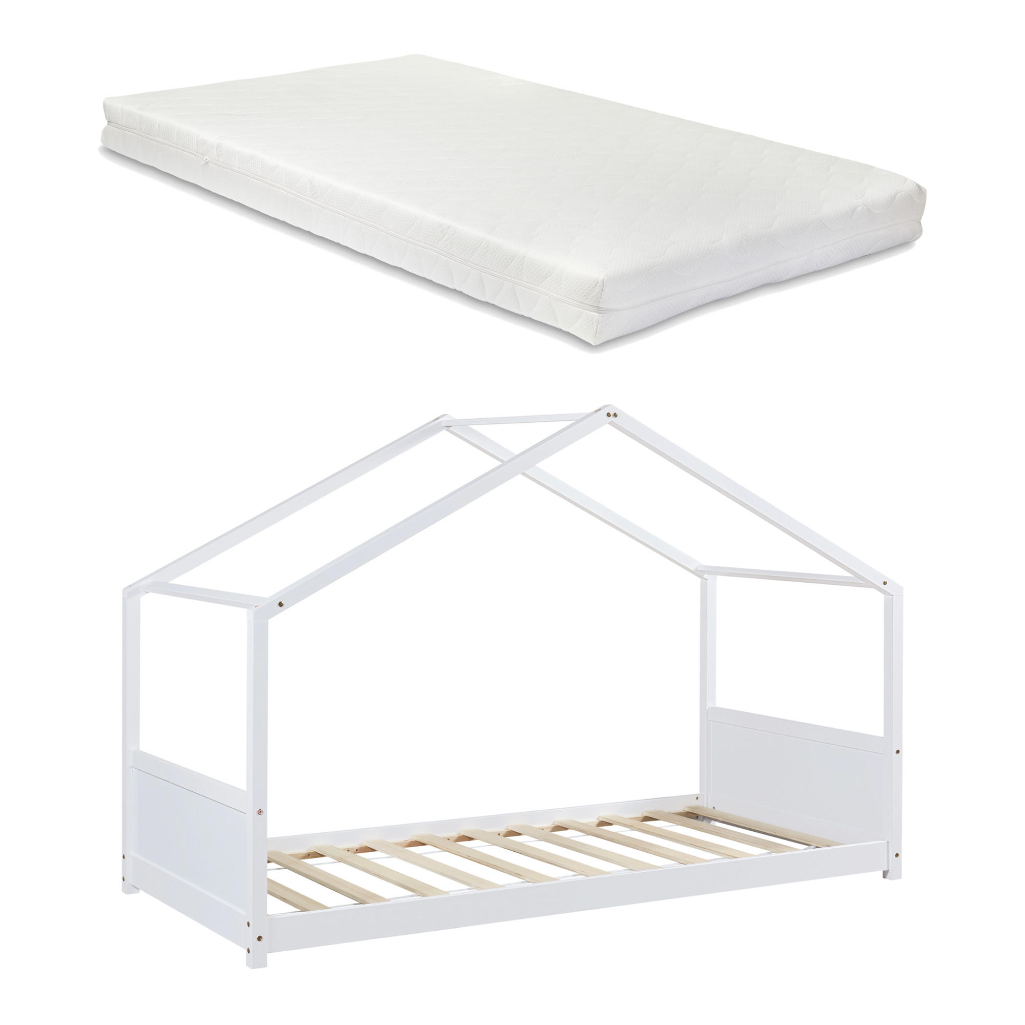 KINDERBETT Simo mit Matratze - Weiß, Holz (90/200cm) - [en.casa]