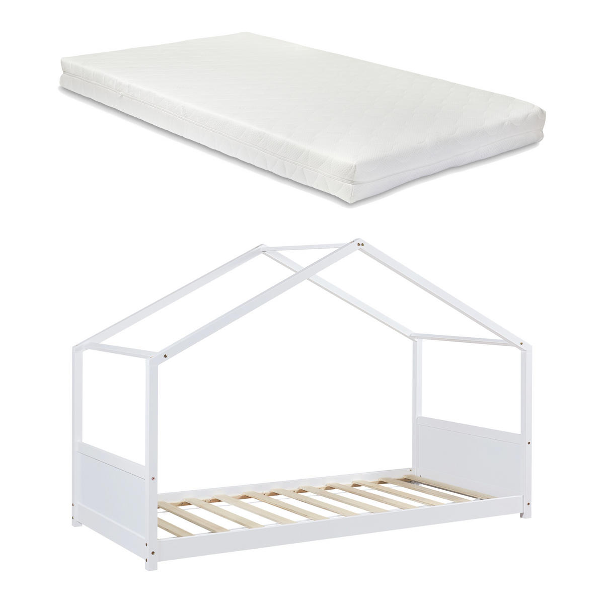 KINDERBETT Simo mit Matratze - Weiß, Holz (90/200cm) - [en.casa]