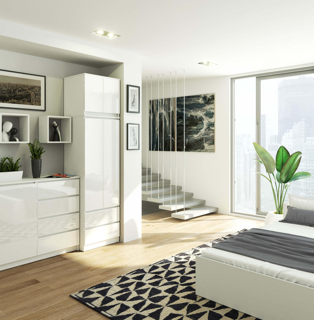 KLEIDERSCHRANK Weiß, Weiß Glanz 234/60/51 - Weiß, Holzwerkstoff (60/234/51cm) - RAUMHIRSCH FURNITURE