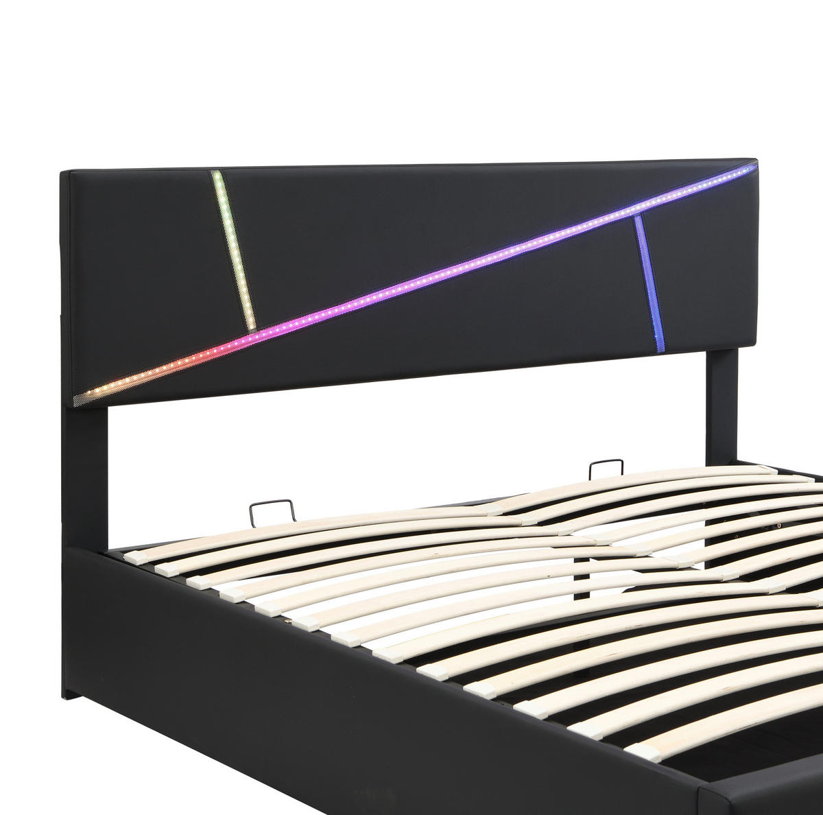 BETT mit LED und Stauraum PU Schwarz - Schwarz, Metall (140/200cm) - Meubliv