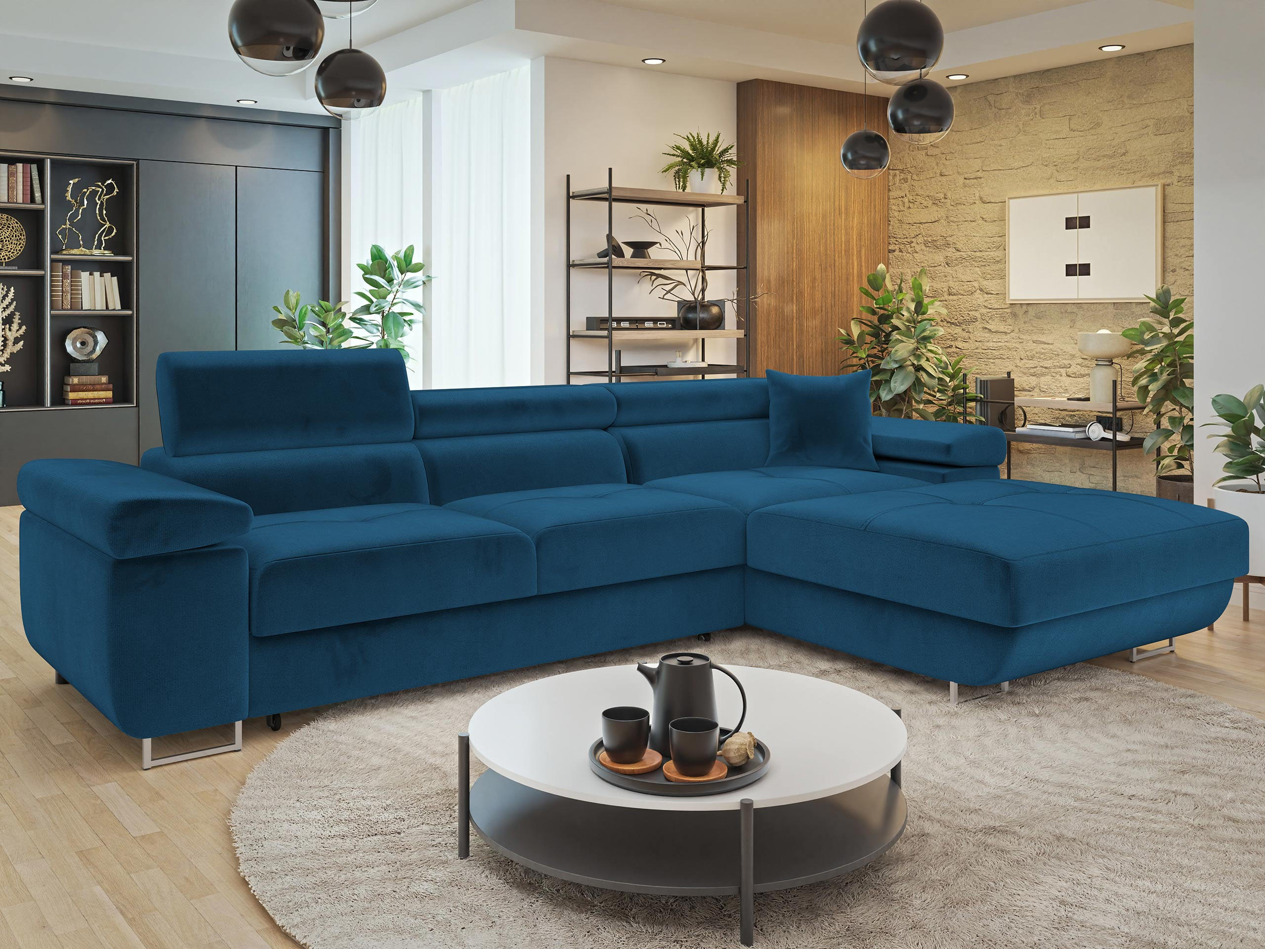 ECKSOFA Torezio Mini, Seite: Rechts - Blau, Holz/Textil (280/170cm) - MIRJAN24