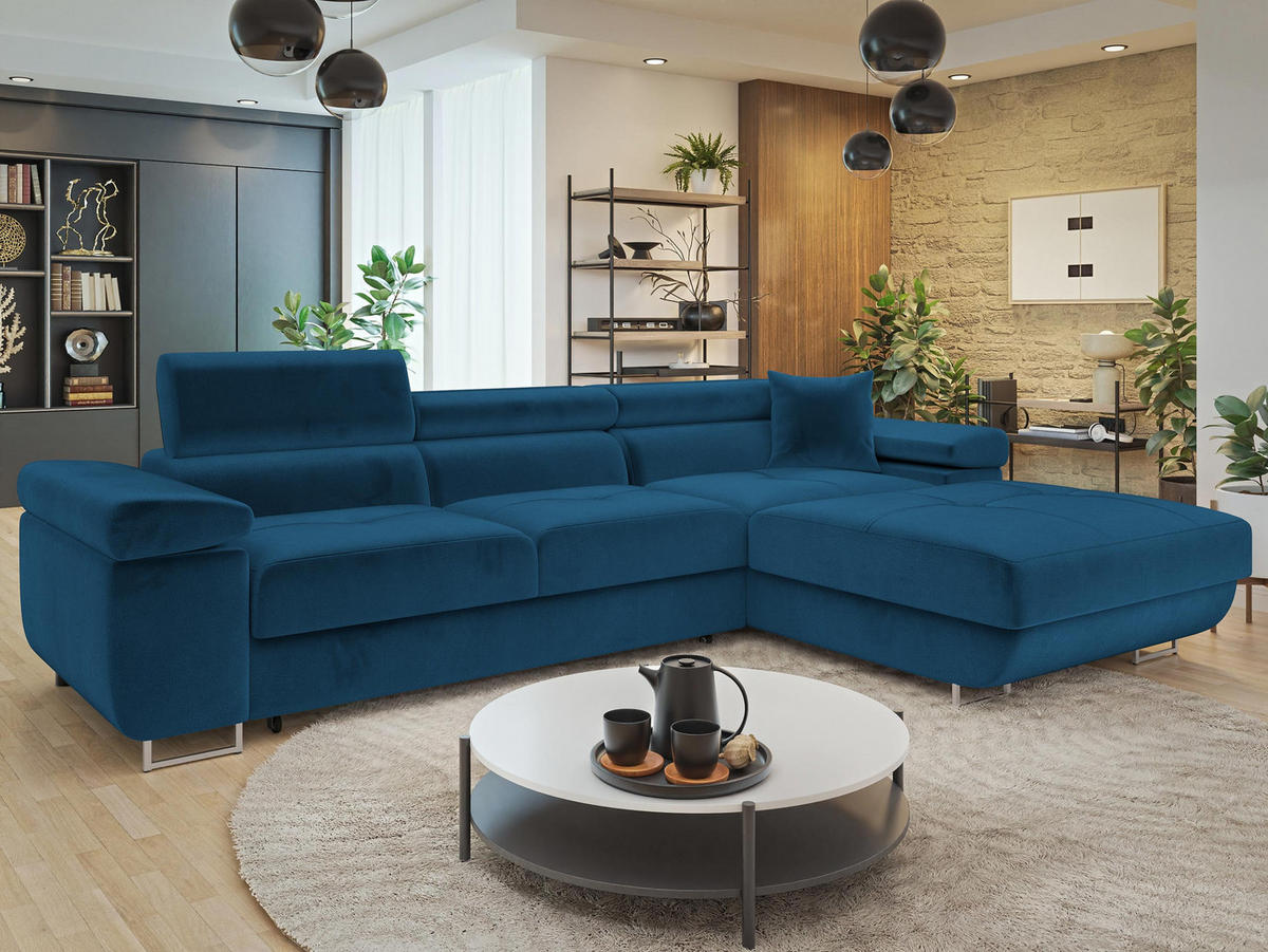 ECKSOFA Torezio Mini, Seite: Rechts - Blau, Holz/Textil (280/170cm) - MIRJAN24