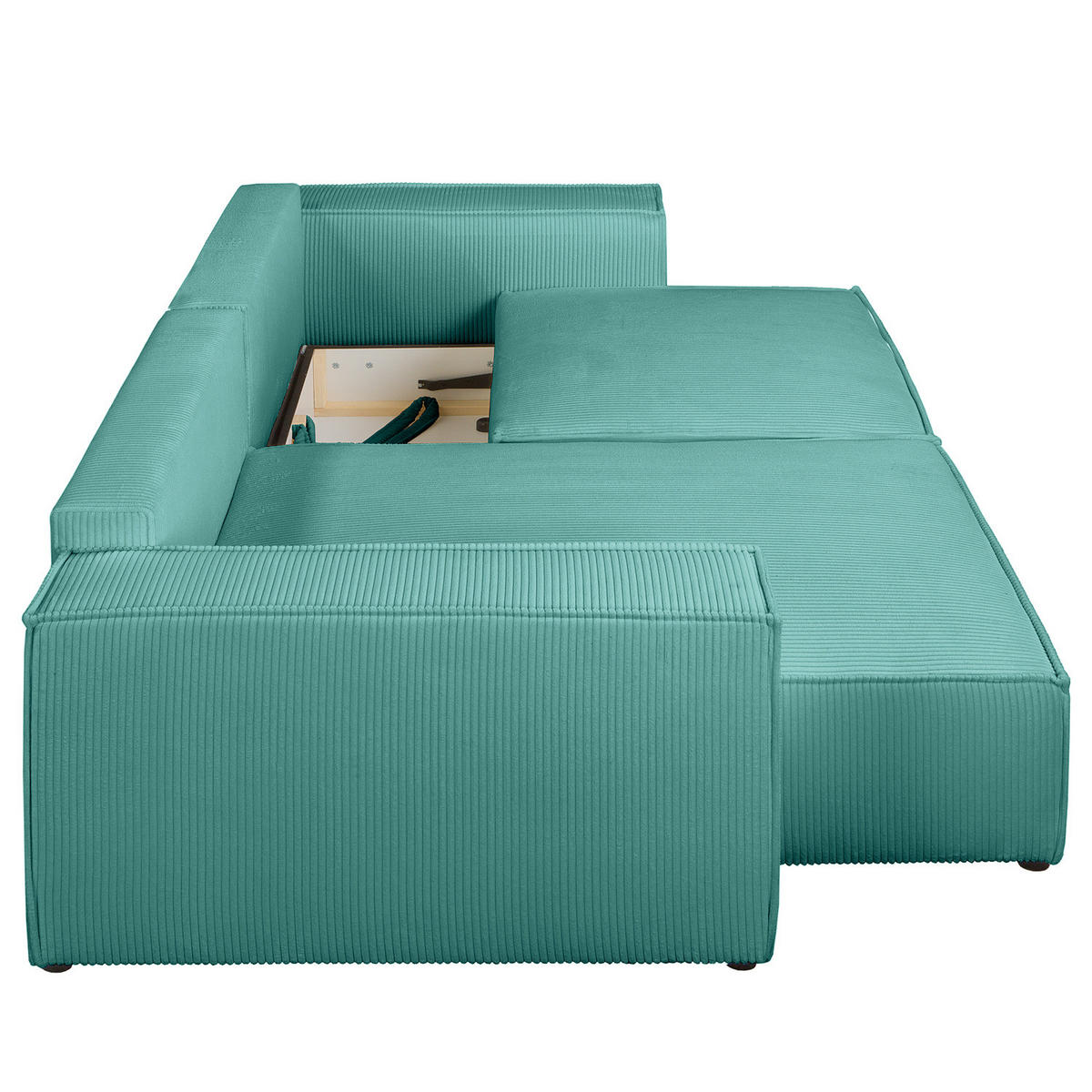 ECKSOFA mit Schlaffunktion - 255 cm - Türkis/Schwarz, Kunststoff/Textil (255/148cm) - home24
