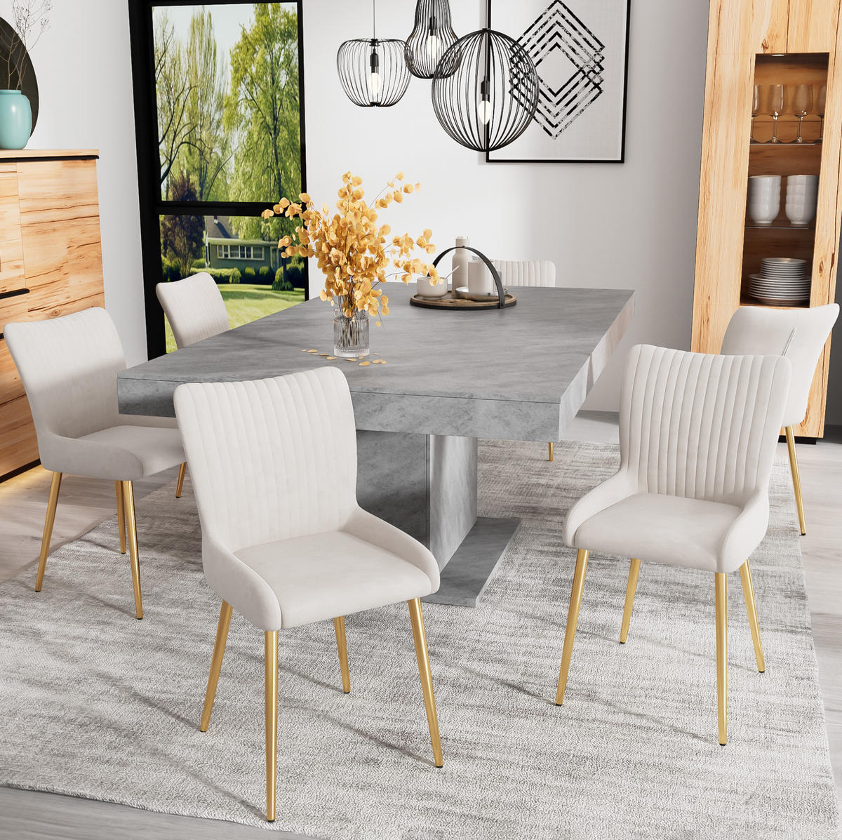 ESSZIMMERSTUHL 6er-Set Samt mit Metallbeinen Beige - Beige, Metall (47/85/58.2cm) - Meubliv