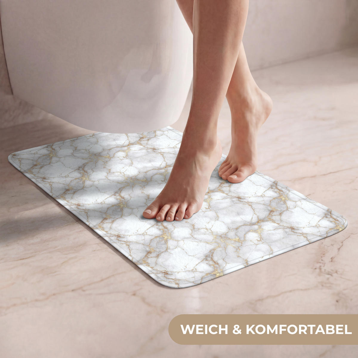 WC-VORLEGER Weiß - Gold - Marmor - Grau WC Teppich 40x60 cm - Weiß, Kunststoff/Textil (40/1cm) - OnlyWow